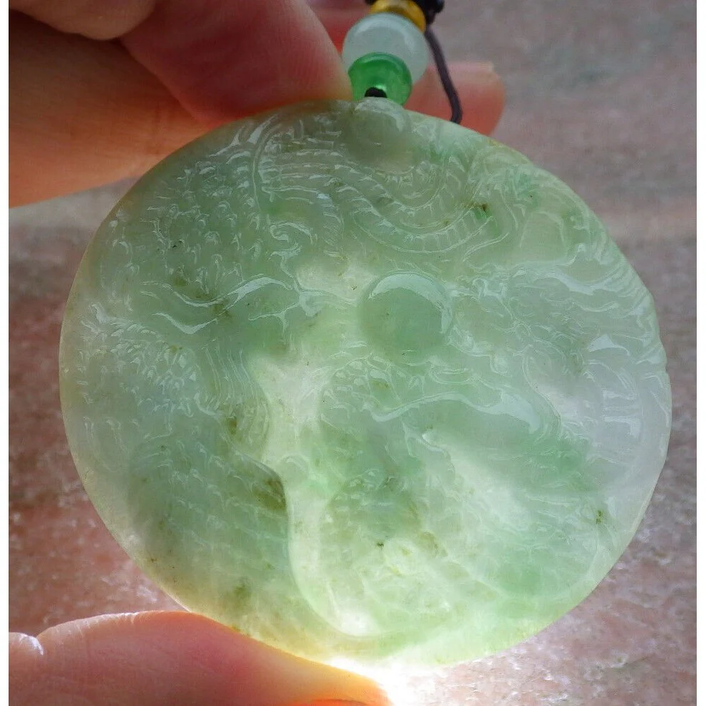 Certified Green Natural Burma A Jade Jadeite Pendant Dragon Phoenix Necklace - Image 5