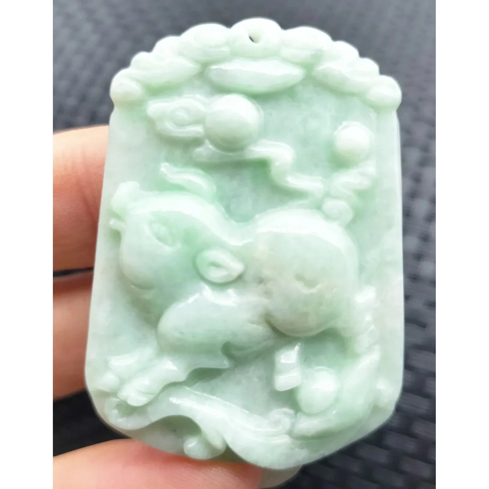 Certified Green Natural Jade Jadeite Carved Pig Ruyi YuanBao Pendant Grade A - Image 2