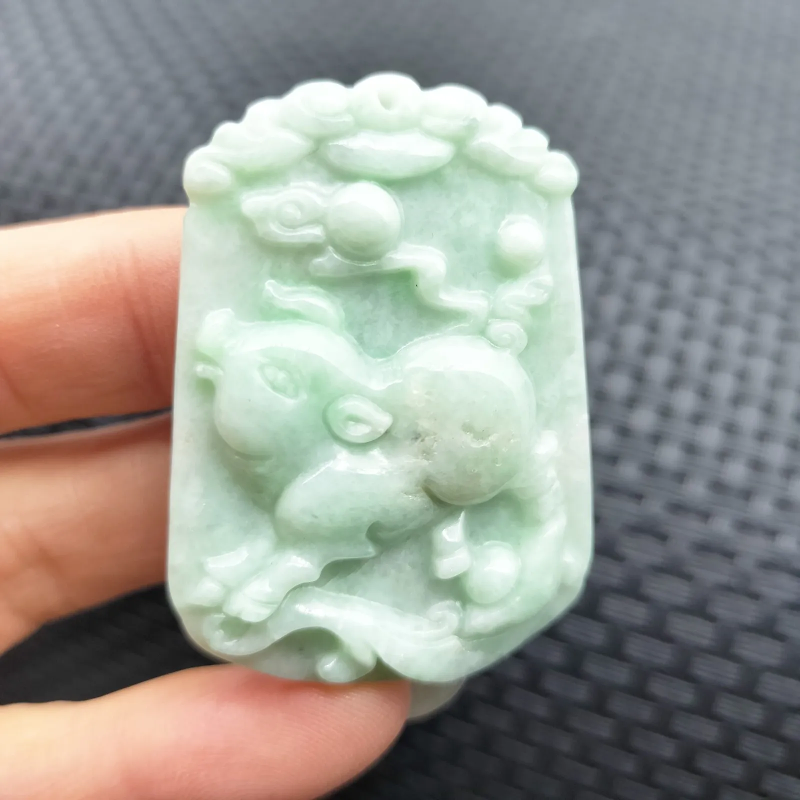 Certified Green Natural Jade Jadeite Carved Pig Ruyi YuanBao Pendant Grade A - Image 3