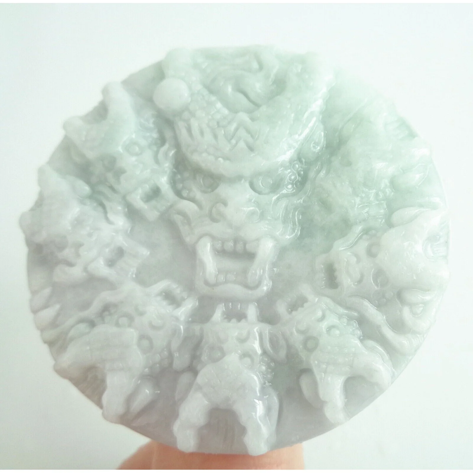 Certified Green Natural Type A Jade Jadeite Carved 9 Dragons Pendant - Image 16