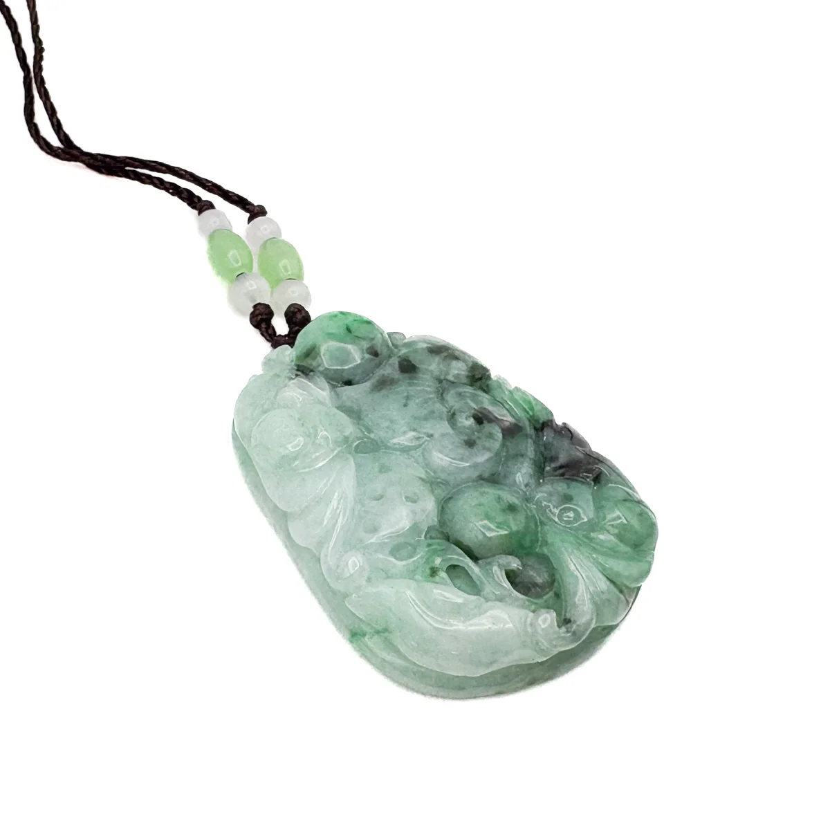 Certified Green Natural Type A Jade Jadeite Carved Bat Coin Ruyi Pendant - Image 2