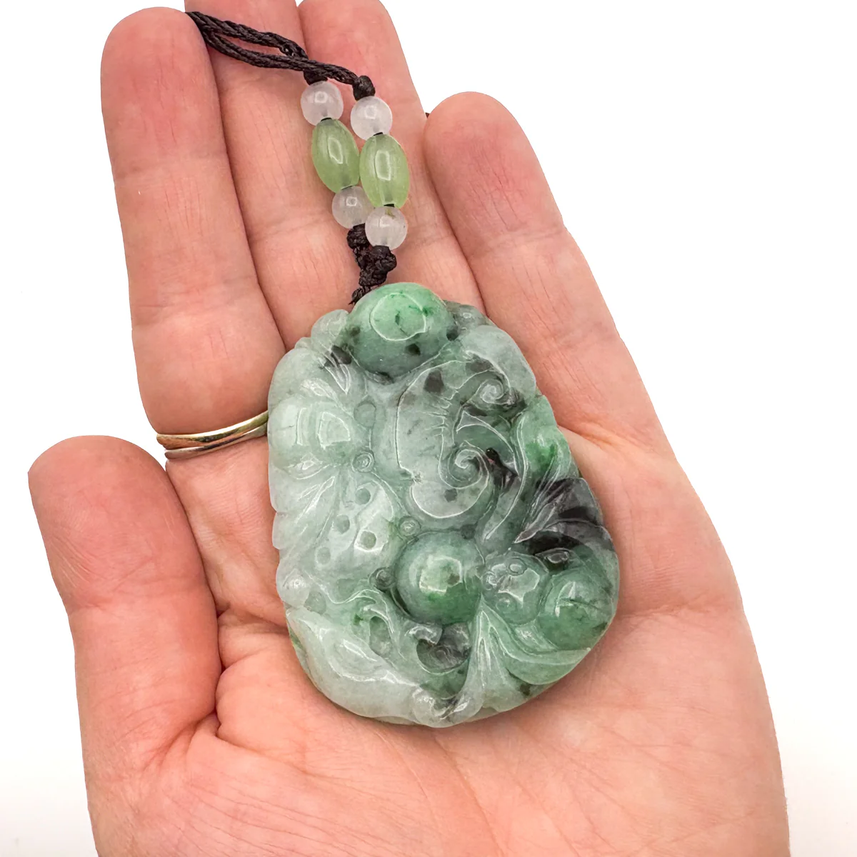 Certified Green Natural Type A Jade Jadeite Carved Bat Coin Ruyi Pendant - Image 6