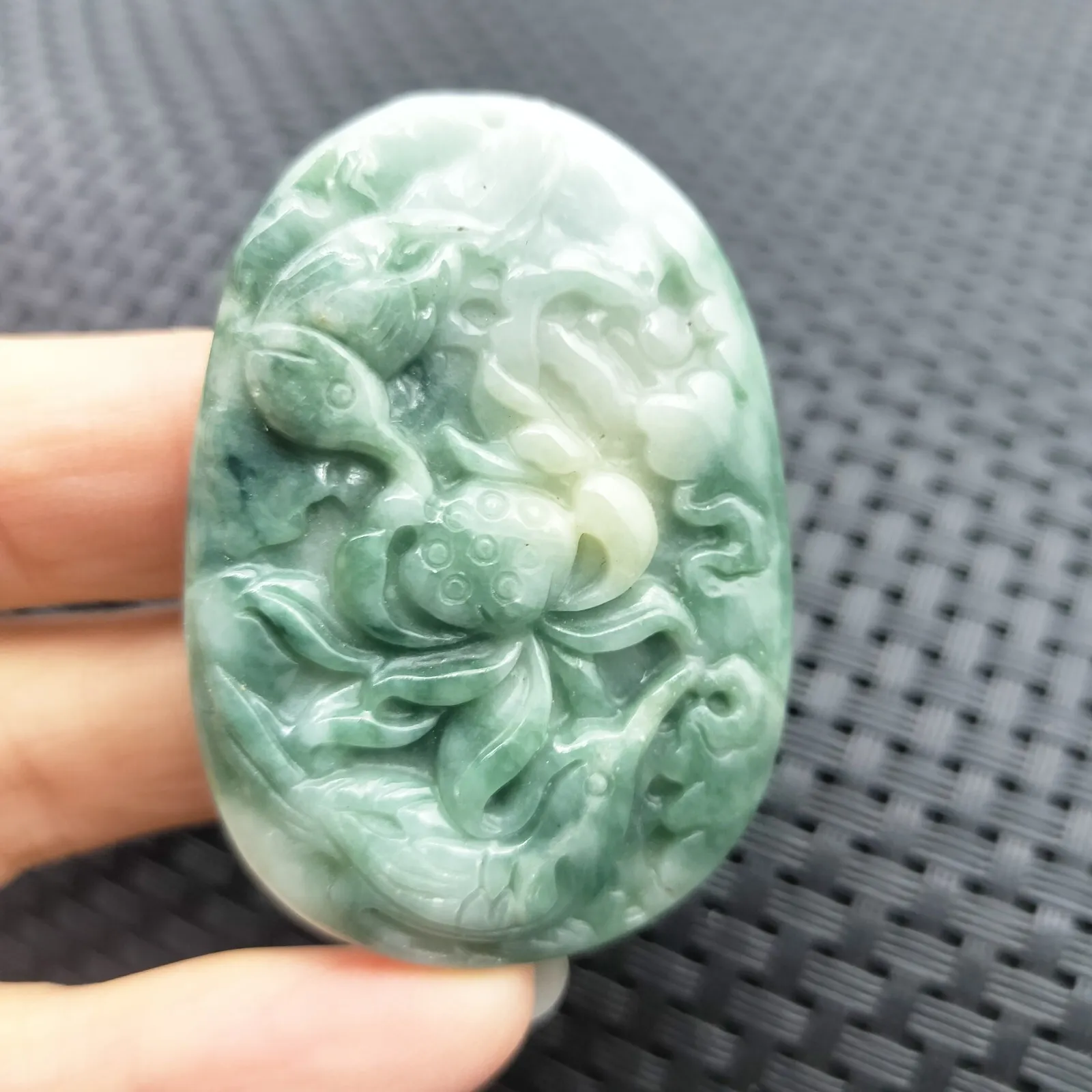 Certified Green Natural Type A Jade Jadeite Carved Bird Flower Pendant - Image 2