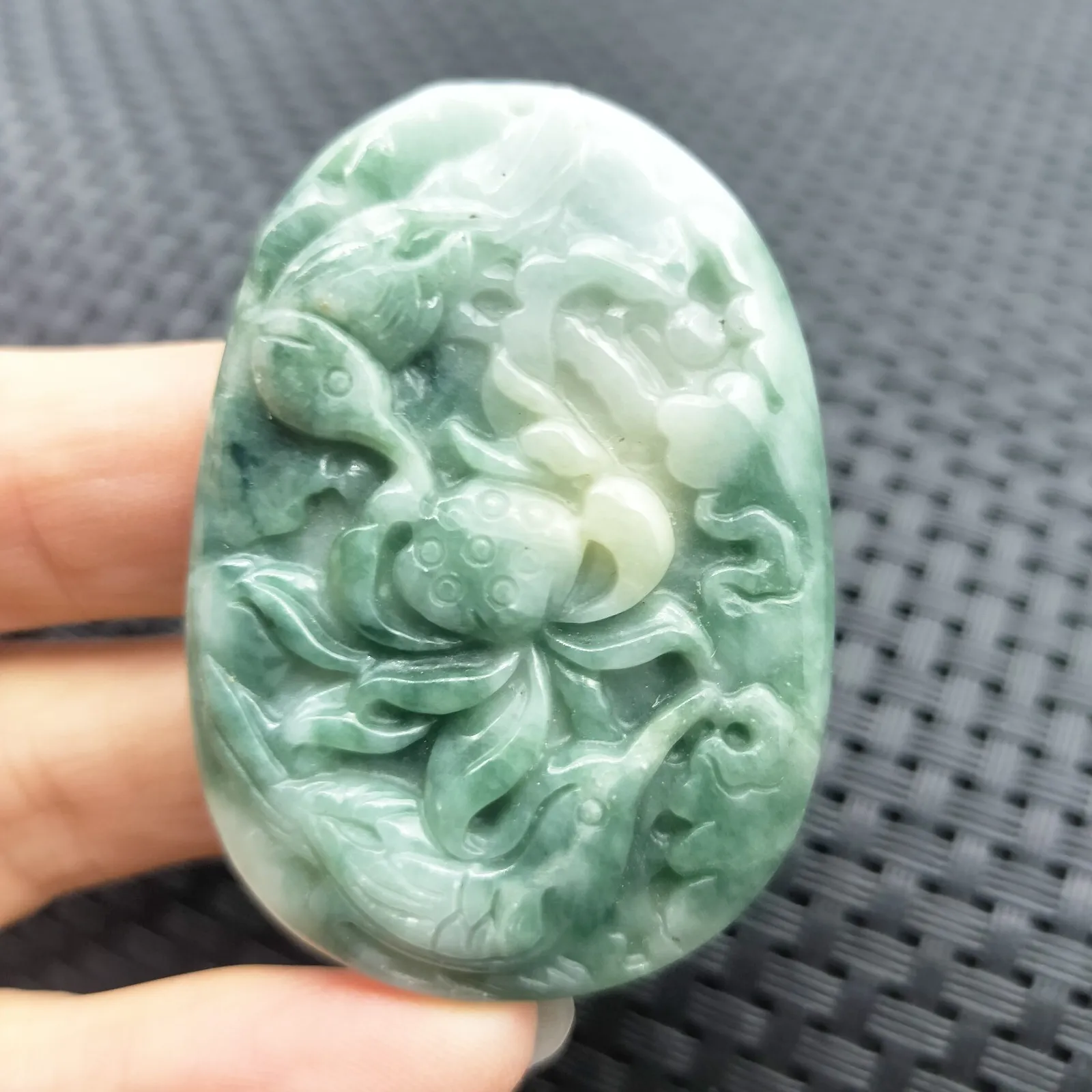 Certified Green Natural Type A Jade Jadeite Carved Bird Flower Pendant - Image 3