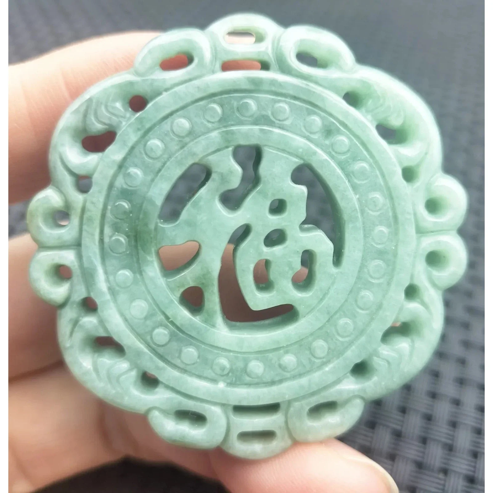 Certified Green Natural Type A Jade Jadeite Carved Blessing Amulet Pendant - Image 2