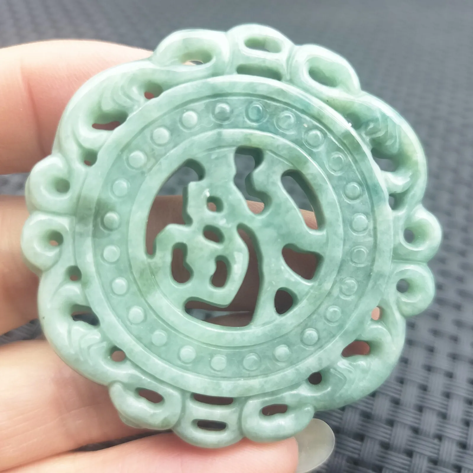 Certified Green Natural Type A Jade Jadeite Carved Blessing Amulet Pendant - Image 3