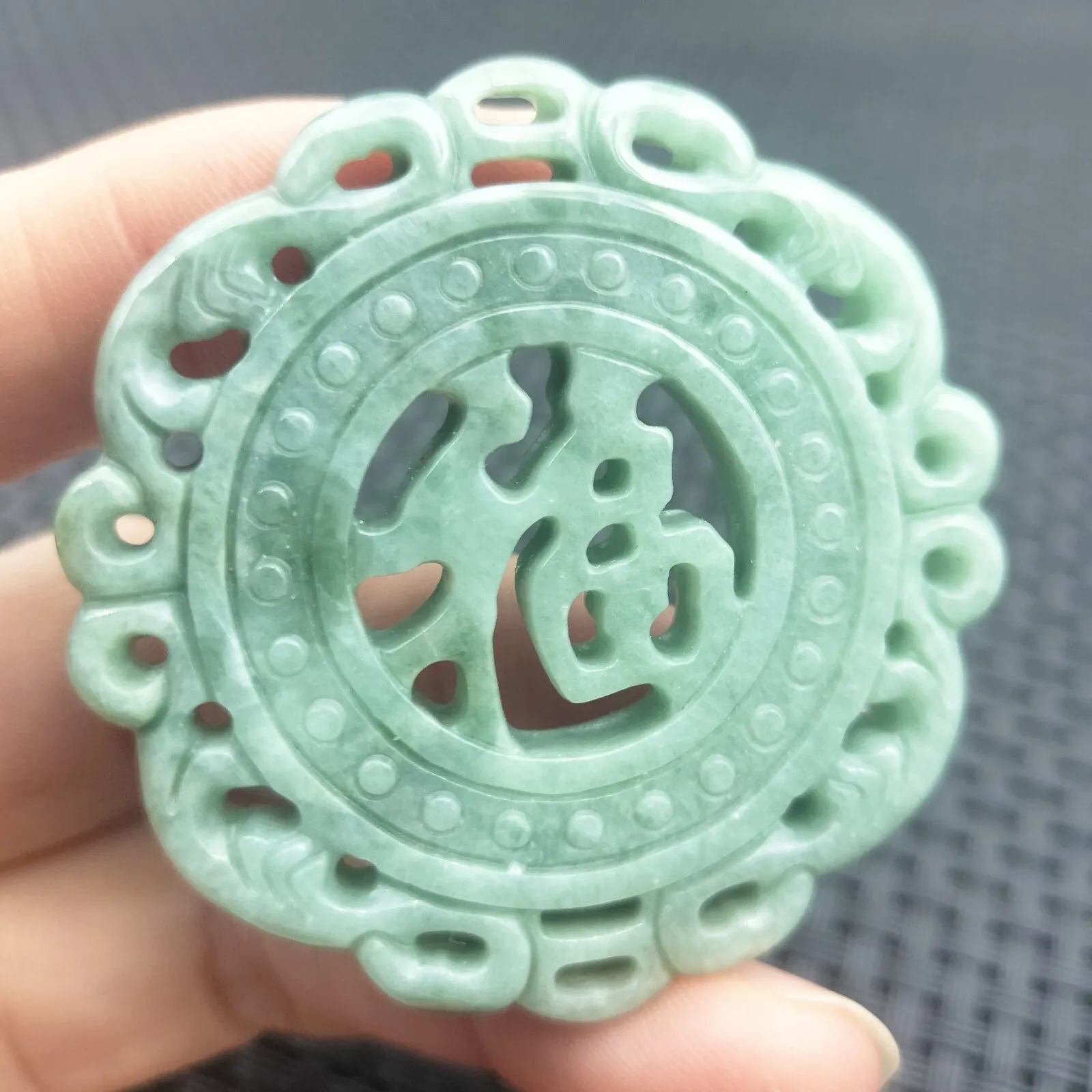 Certified Green Natural Type A Jade Jadeite Carved Blessing Amulet Pendant - Image 4