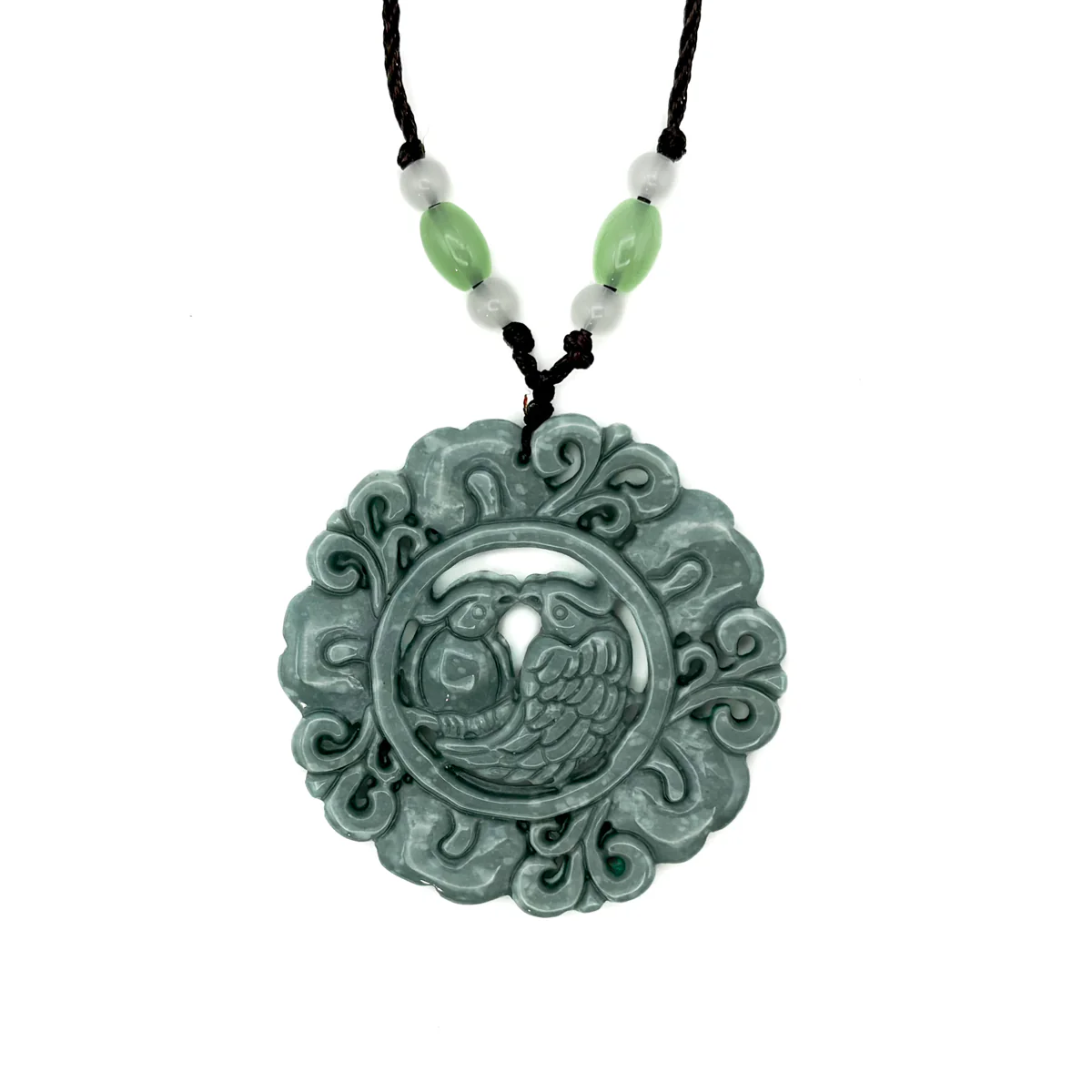 Certified Green Natural Type A Jade Jadeite Carved Double Bird Flower Pendant - Image 11