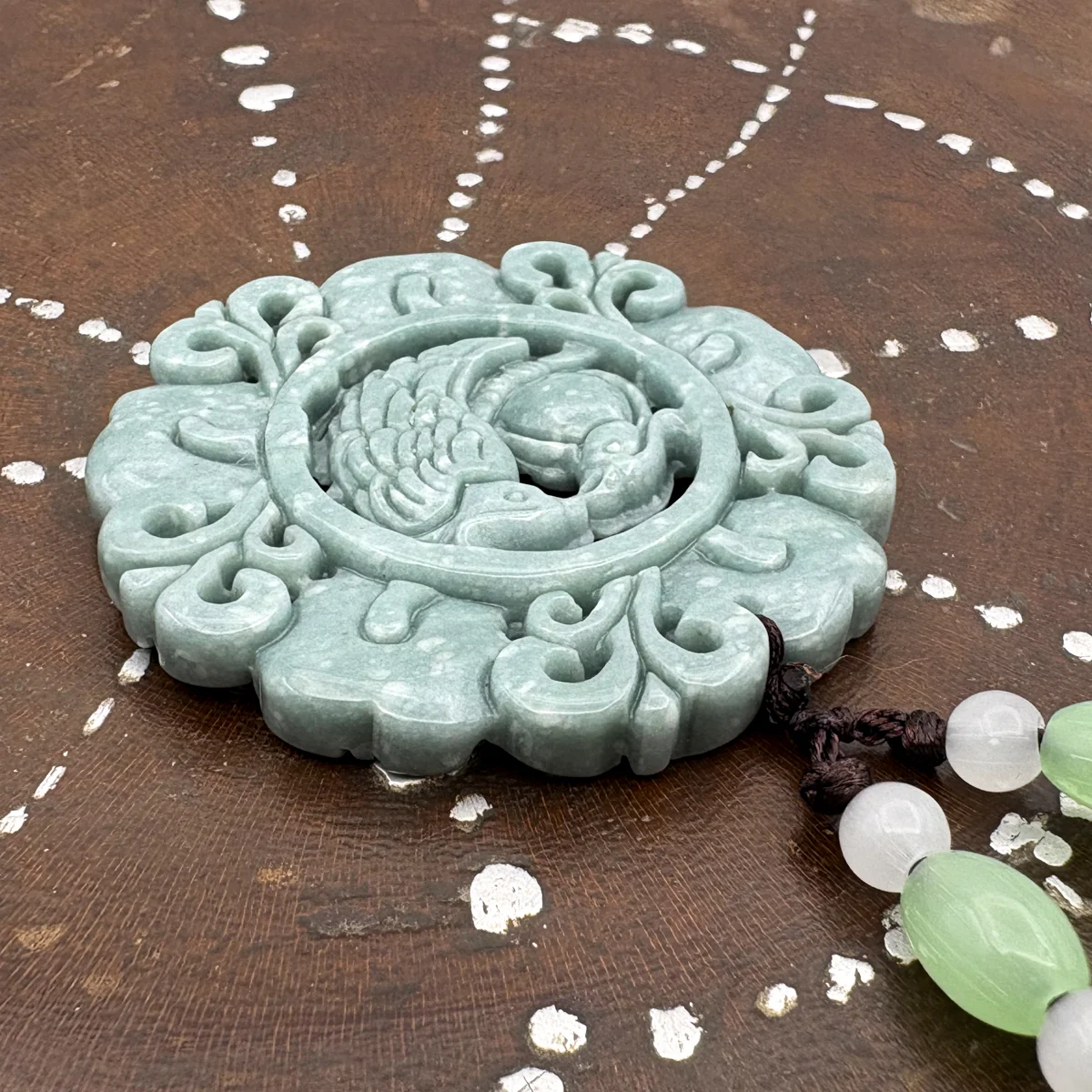 Certified Green Natural Type A Jade Jadeite Carved Double Bird Flower Pendant - Image 13