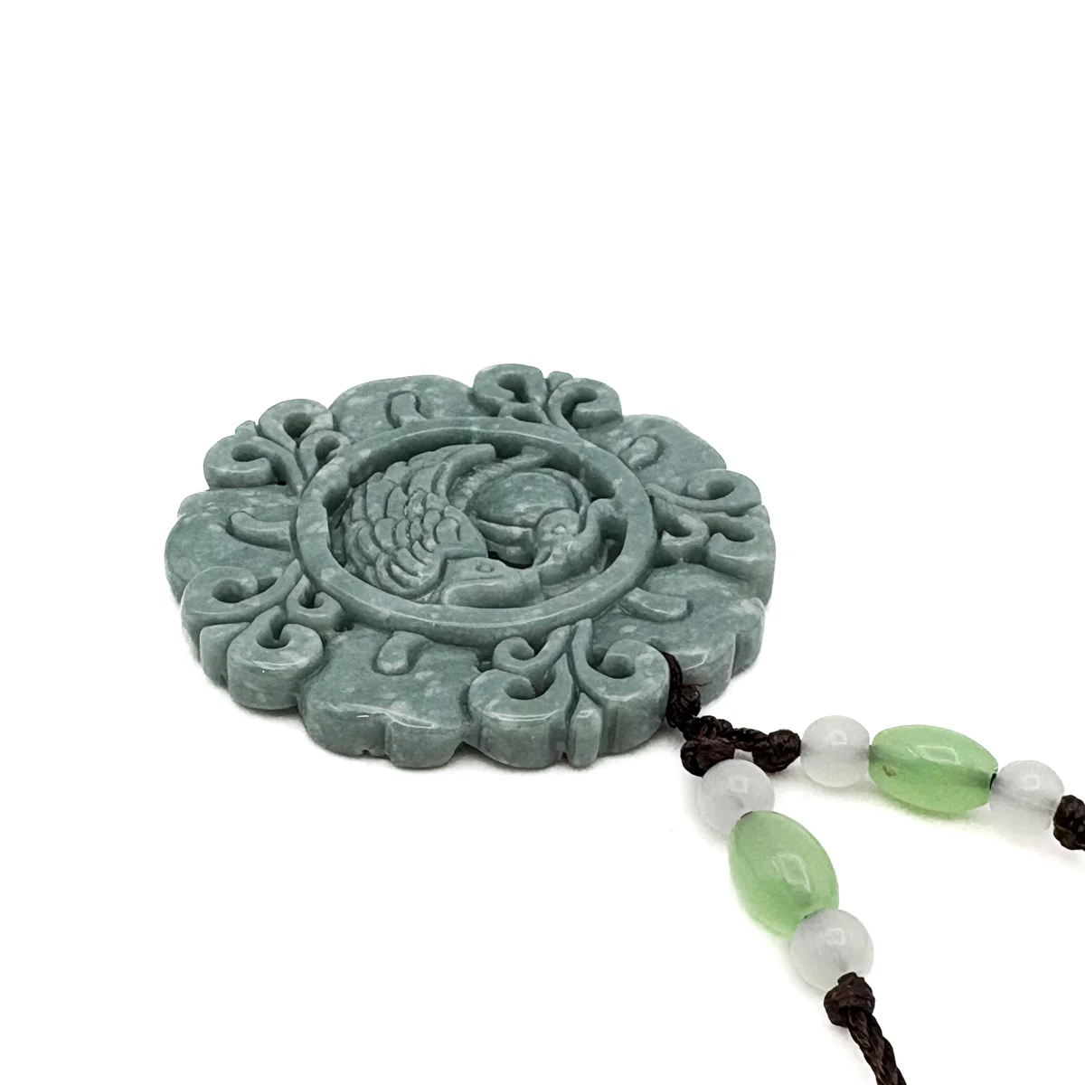 Certified Green Natural Type A Jade Jadeite Carved Double Bird Flower Pendant - Image 4