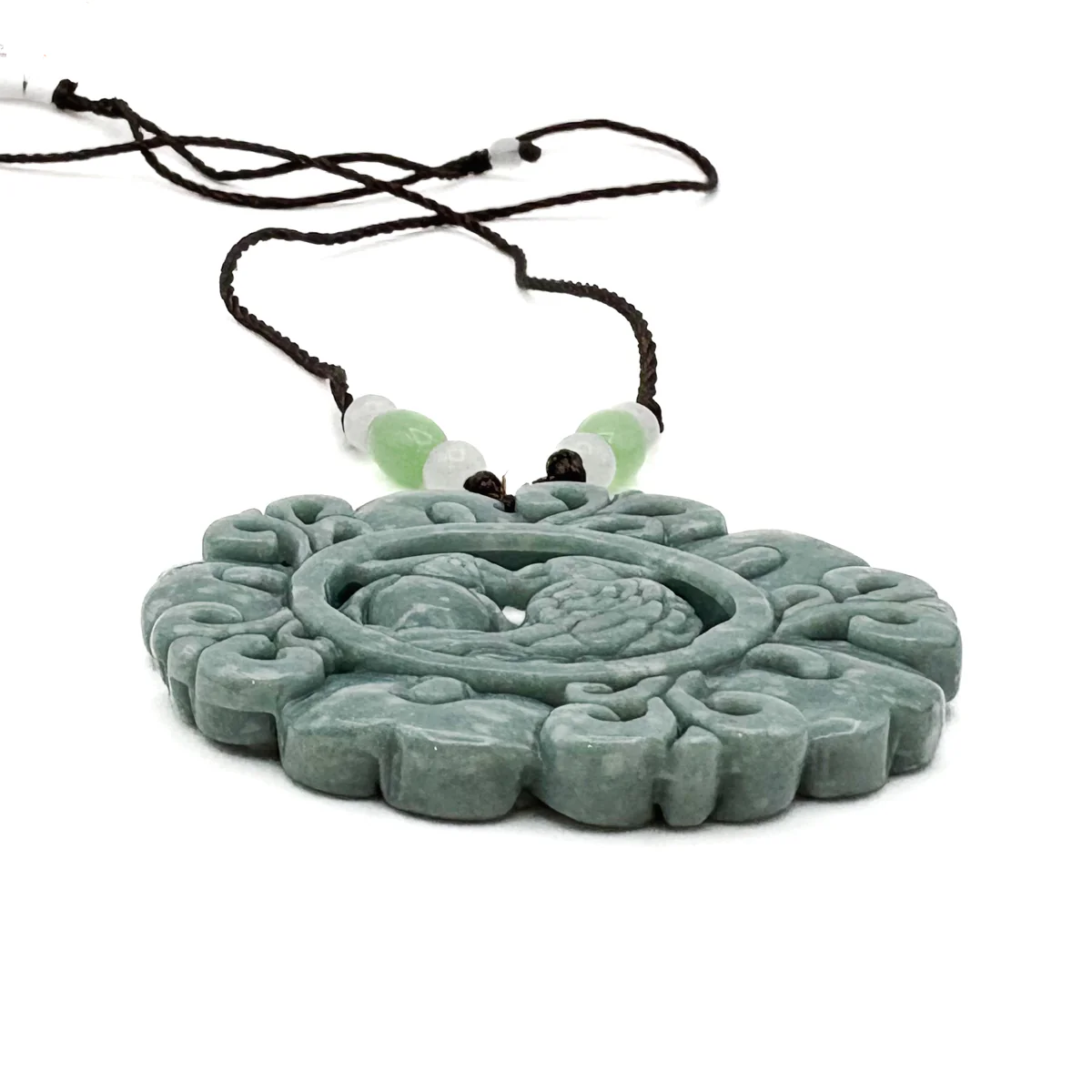 Certified Green Natural Type A Jade Jadeite Carved Double Bird Flower Pendant - Image 9