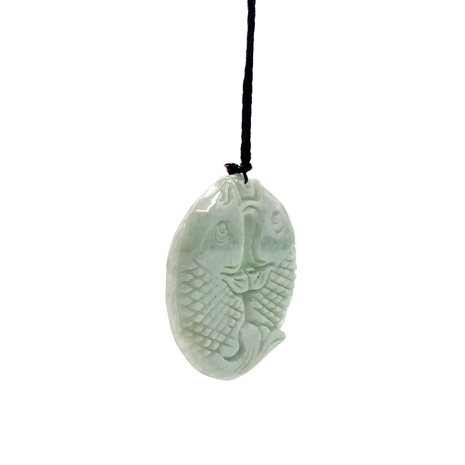 Certified Green Natural Jade Jadeite Carved Double Fish Happiness in Marriage Pendant - Image 2