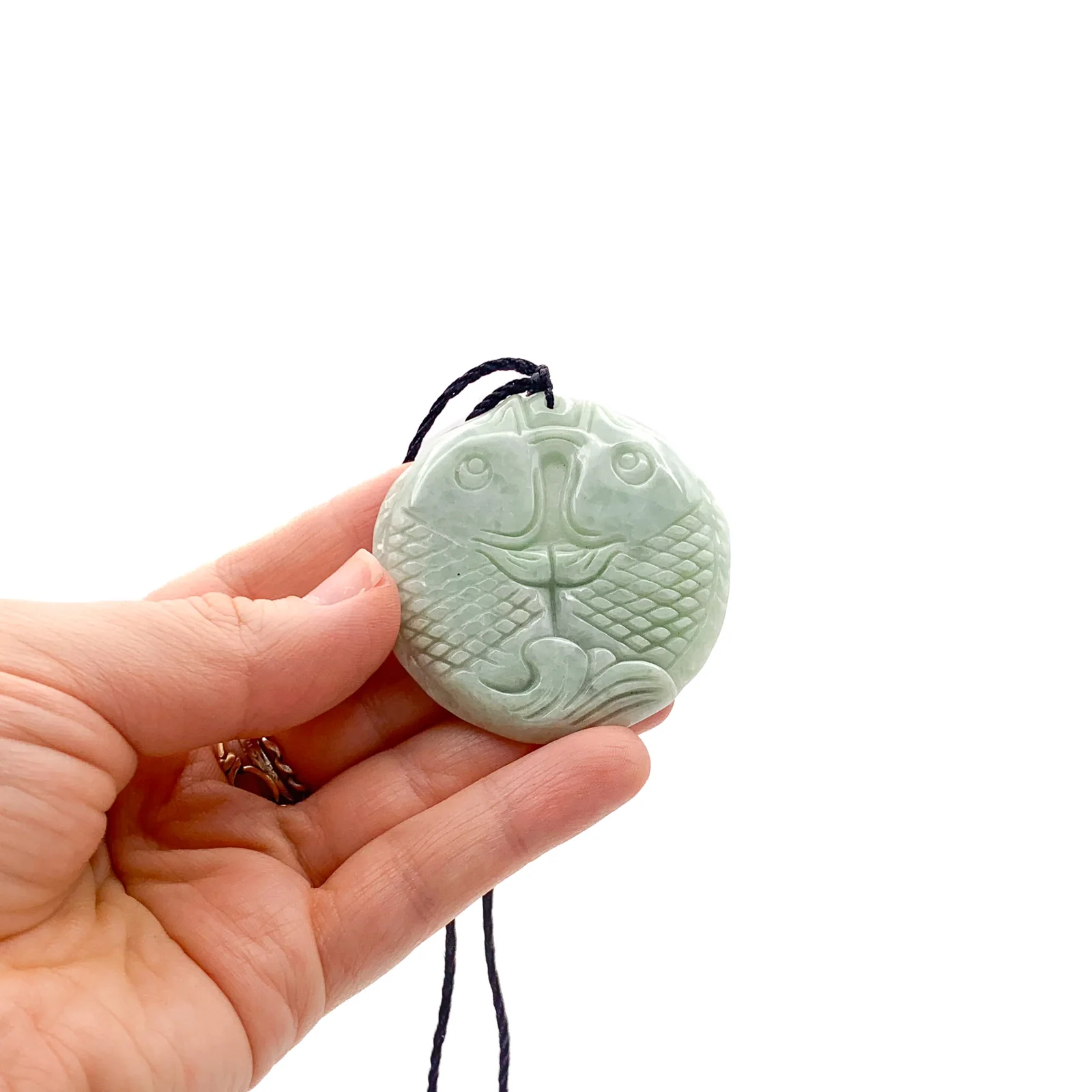 Certified Green Natural Jade Jadeite Carved Double Fish Happiness in Marriage Pendant - Image 3