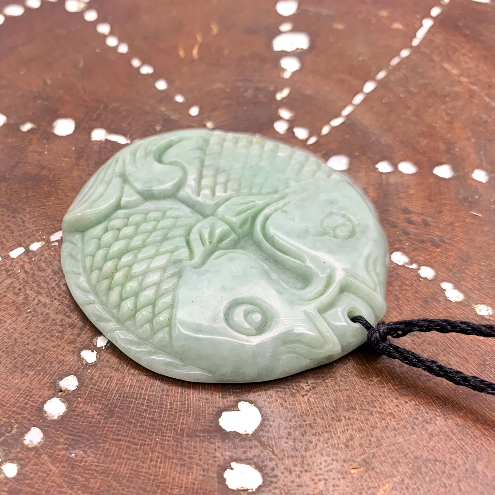 Certified Green Natural Jade Jadeite Carved Double Fish Happiness in Marriage Pendant - Image 4