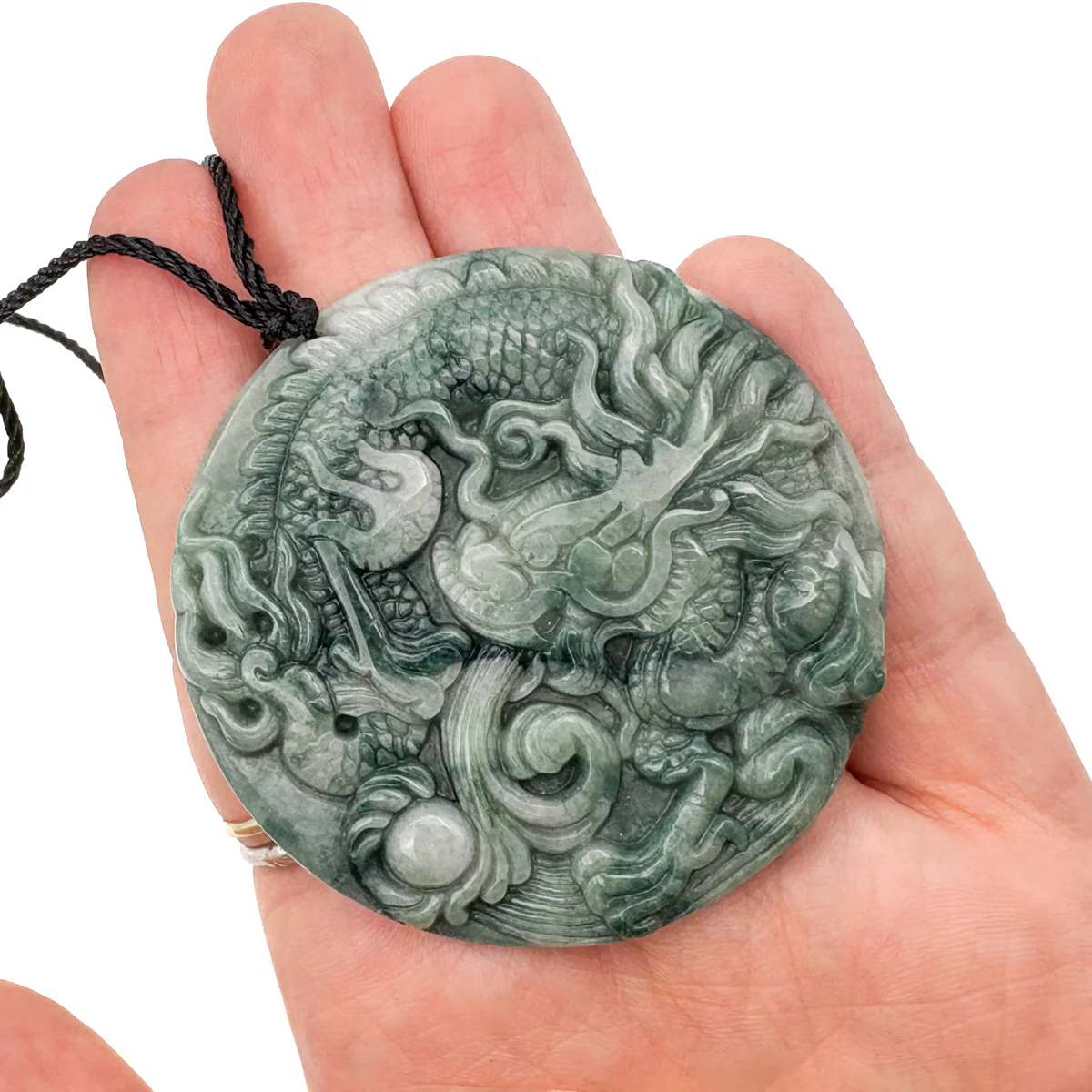 Certified Green Natural Type A Jade Jadeite Carved Dragon Bead Pendant - Image 10