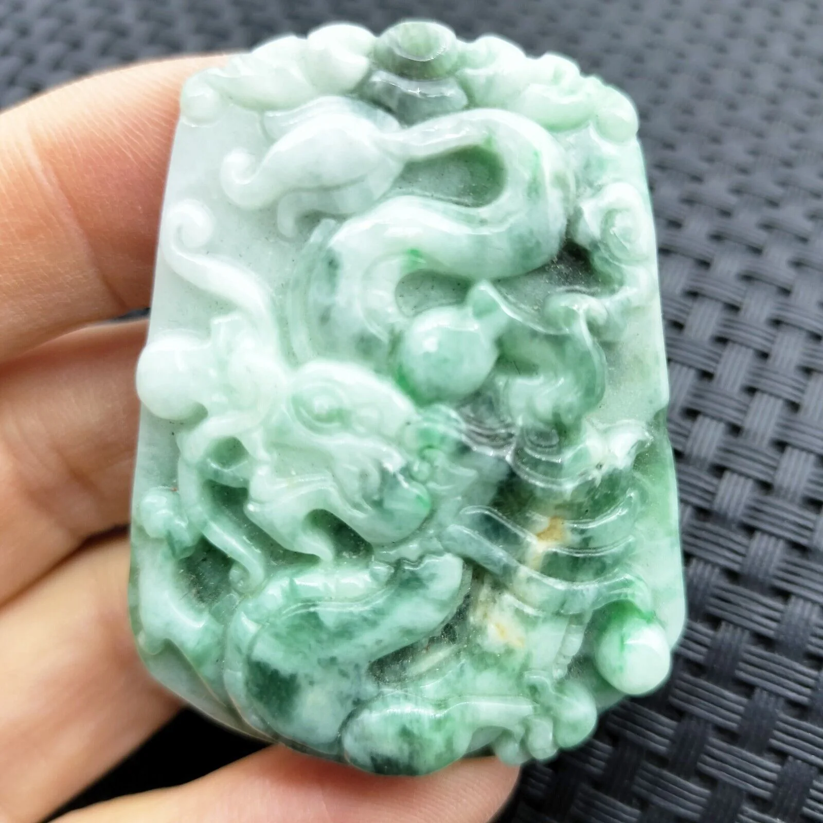 Certified Green Natural Type A Jade Jadeite Carved Dragon Bead Pendant - Image 2