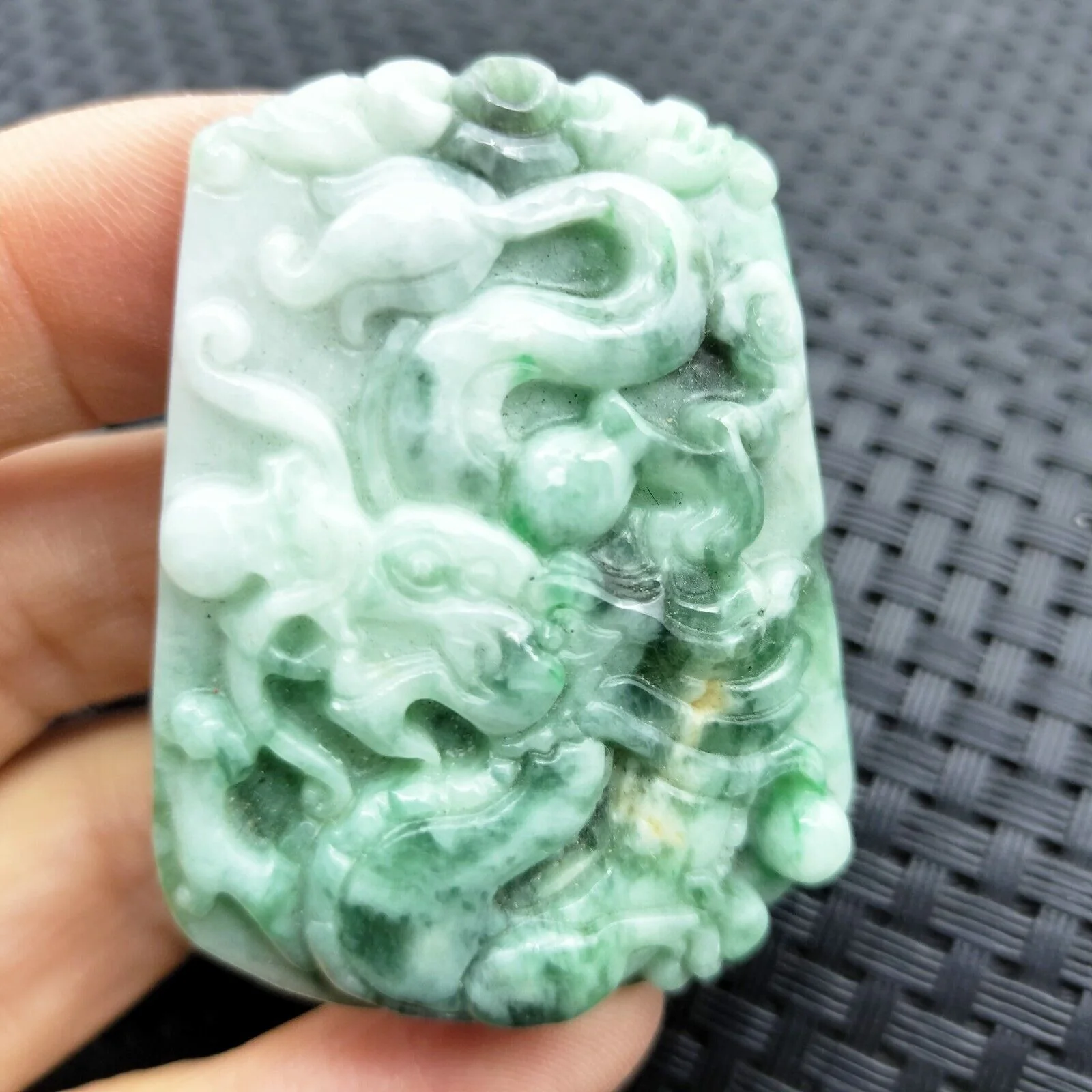 Certified Green Natural Type A Jade Jadeite Carved Dragon Bead Pendant - Image 3