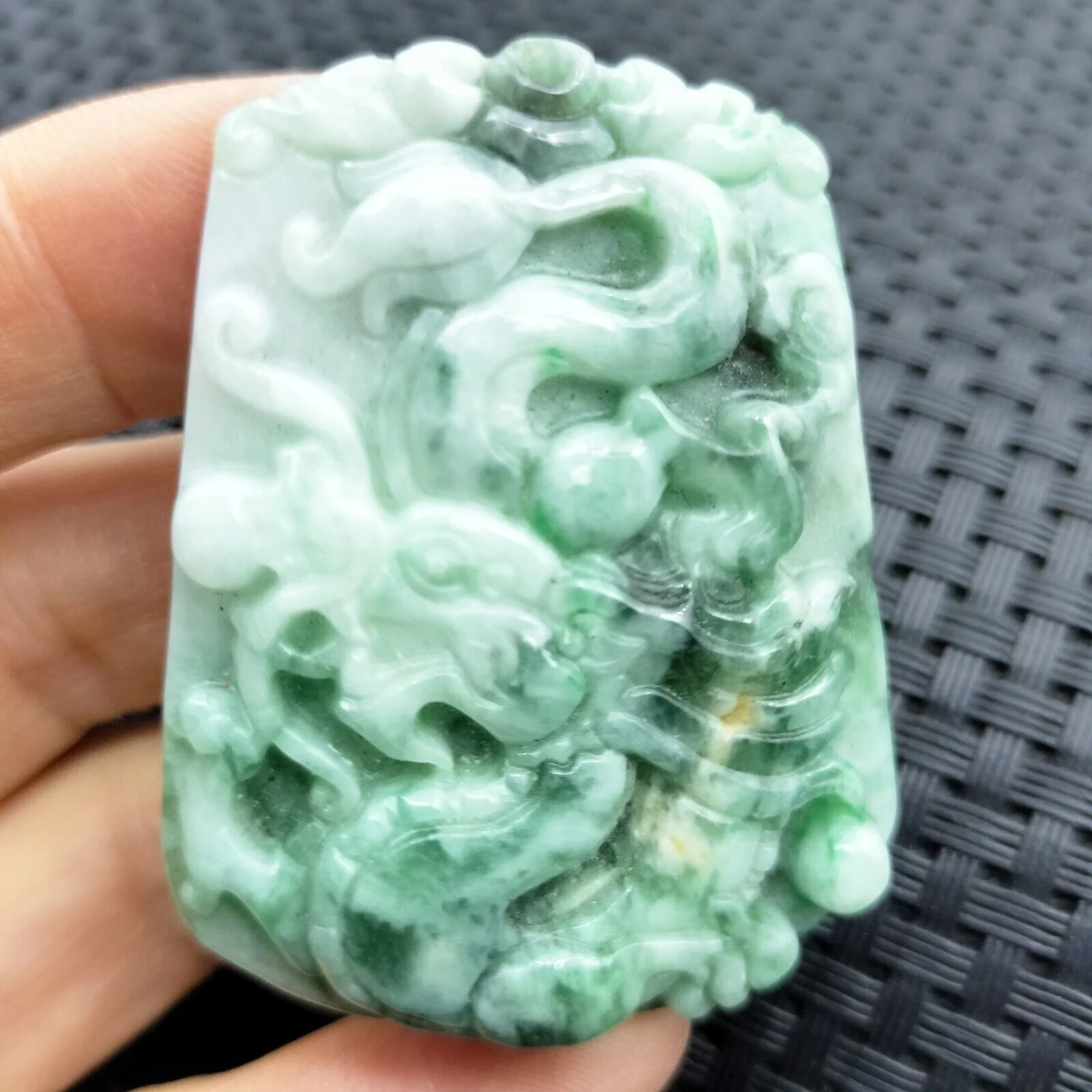 Certified Green Natural Type A Jade Jadeite Carved Dragon Bead Pendant - Image 4