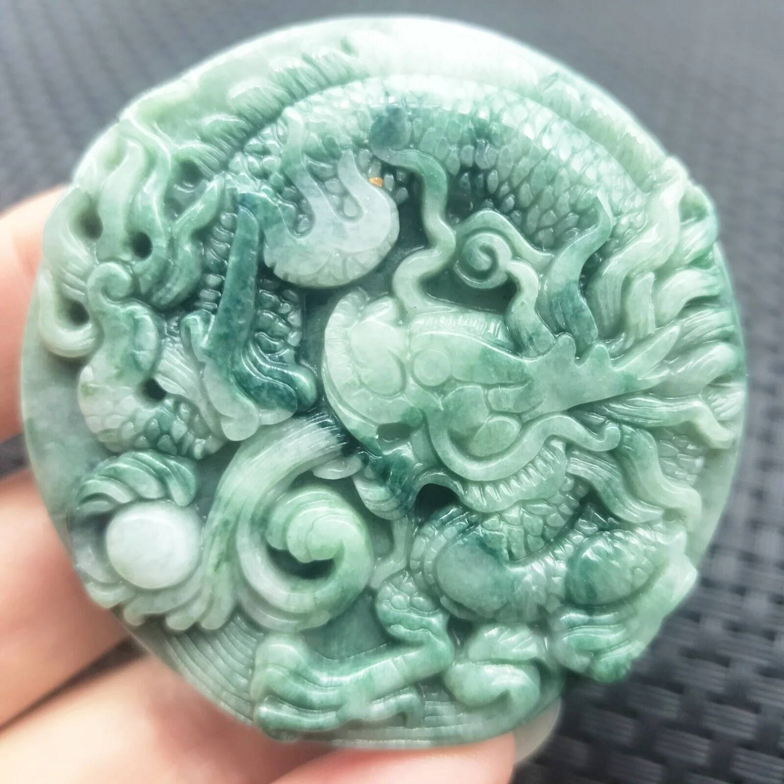 Certified Green Natural Type A Jade Jadeite Carved Dragon Bead Pendant - Image 13