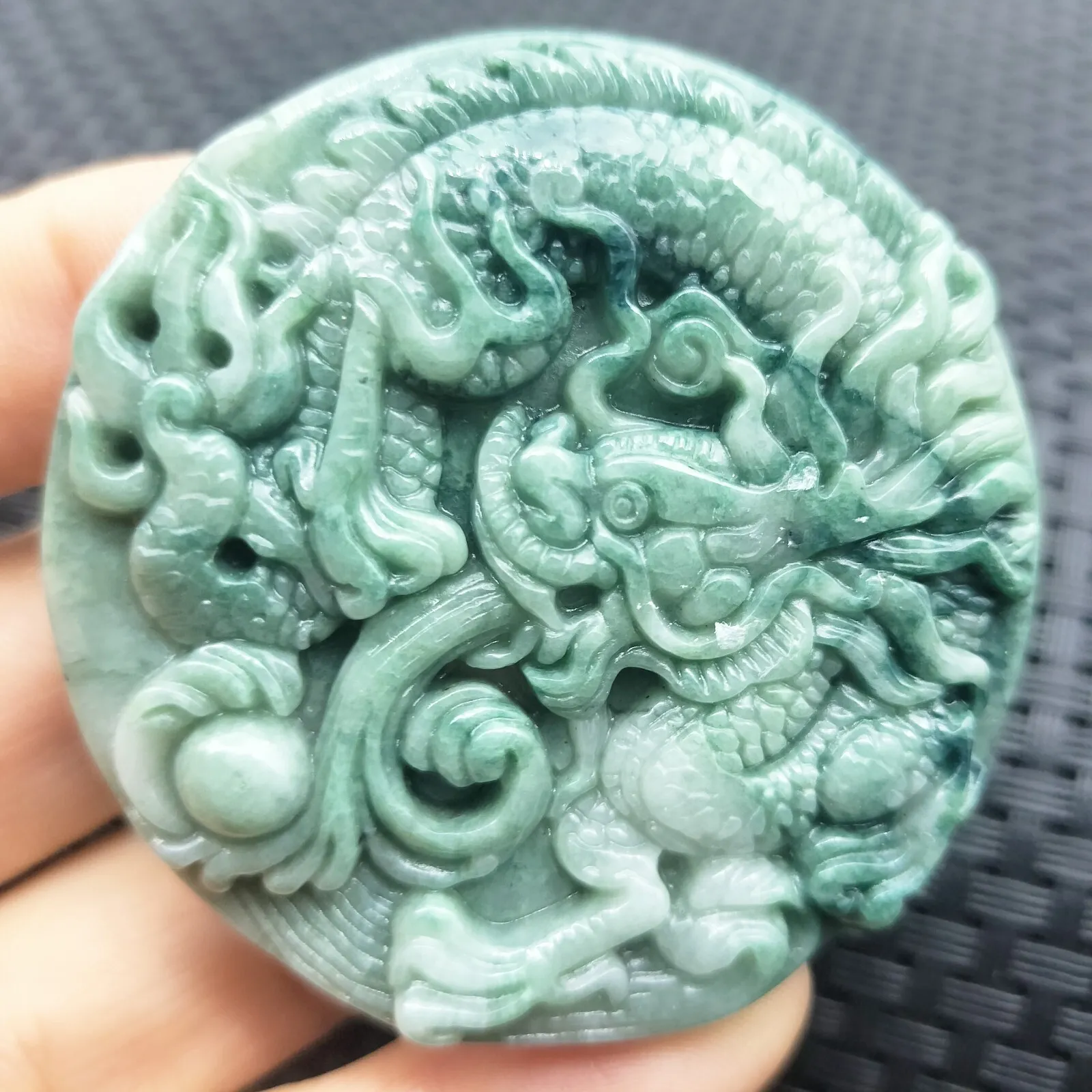 Certified Green Natural Type A Jade Jadeite Carved Dragon Bead Pendant - Image 2