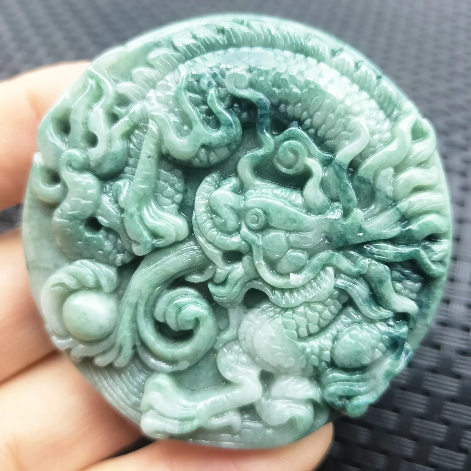 Certified Green Natural Type A Jade Jadeite Carved Dragon Bead Pendant - Image 3