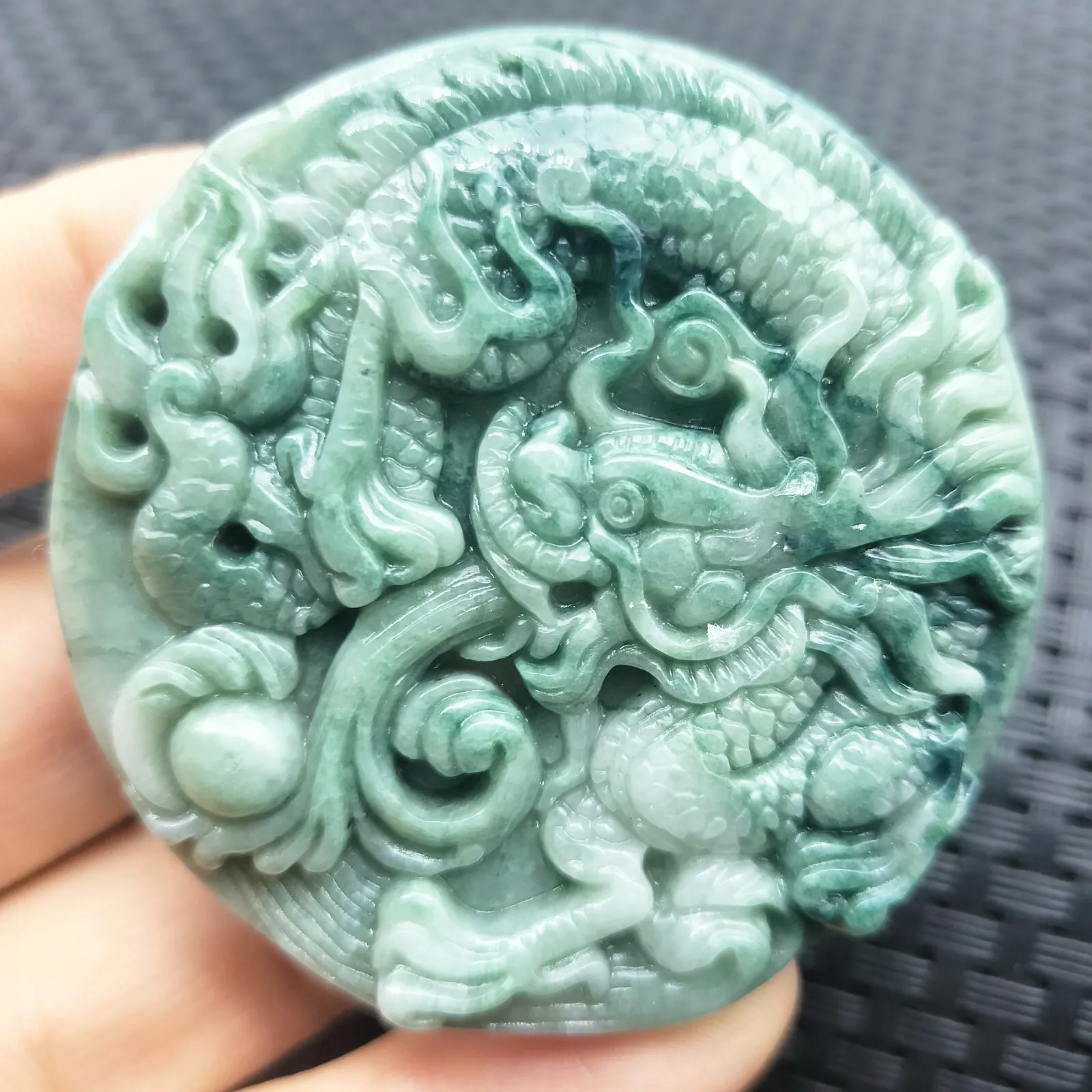 Certified Green Natural Type A Jade Jadeite Carved Dragon Bead Pendant - Image 4