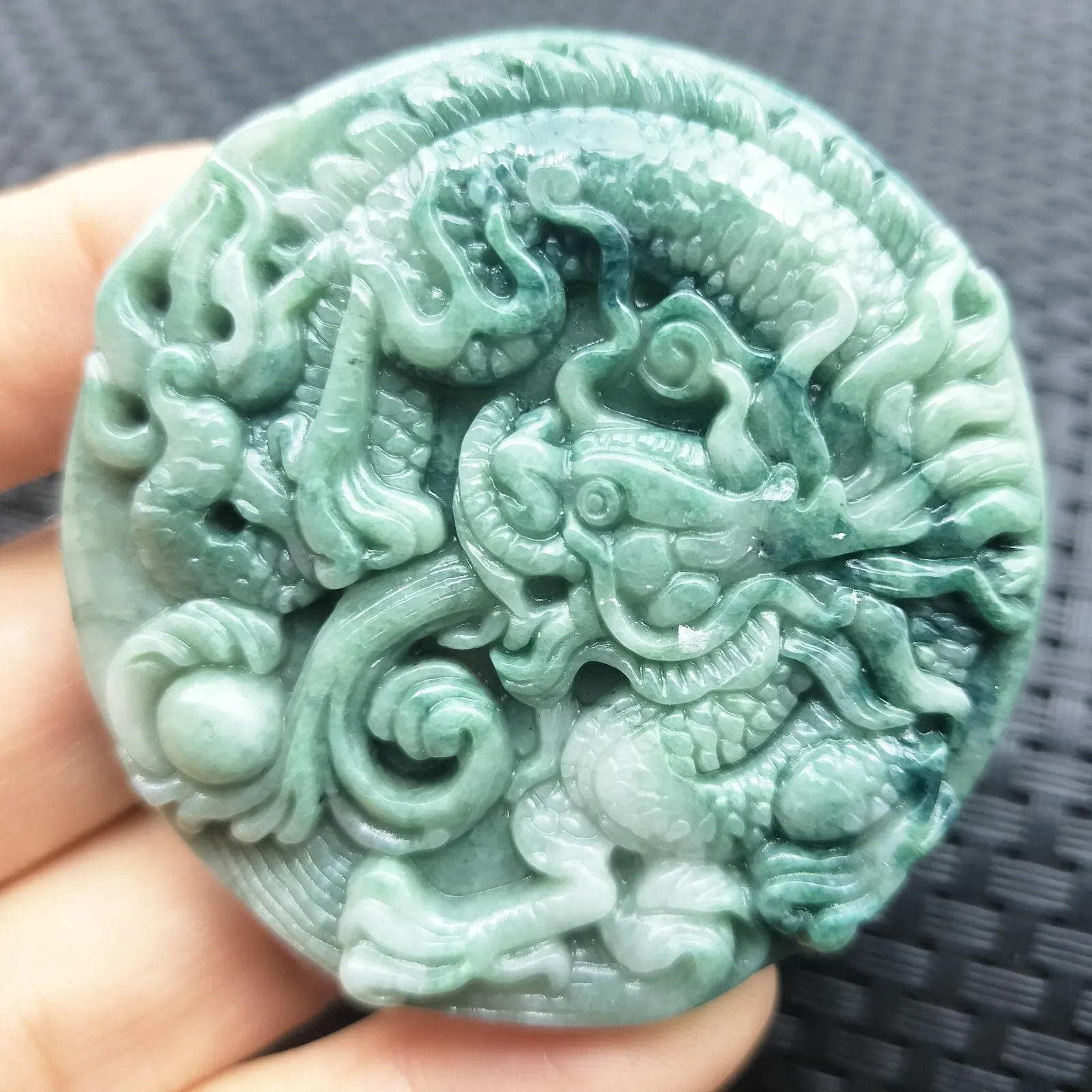 Certified Green Natural Type A Jade Jadeite Carved Dragon Bead Pendant - Image 5