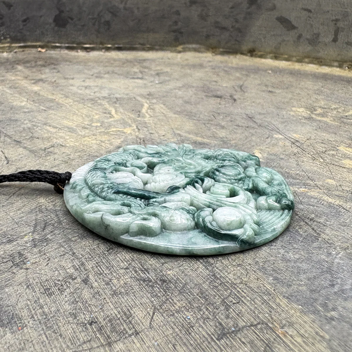 Certified Green Natural Type A Jade Jadeite Carved Dragon Bead Pendant - Image 3