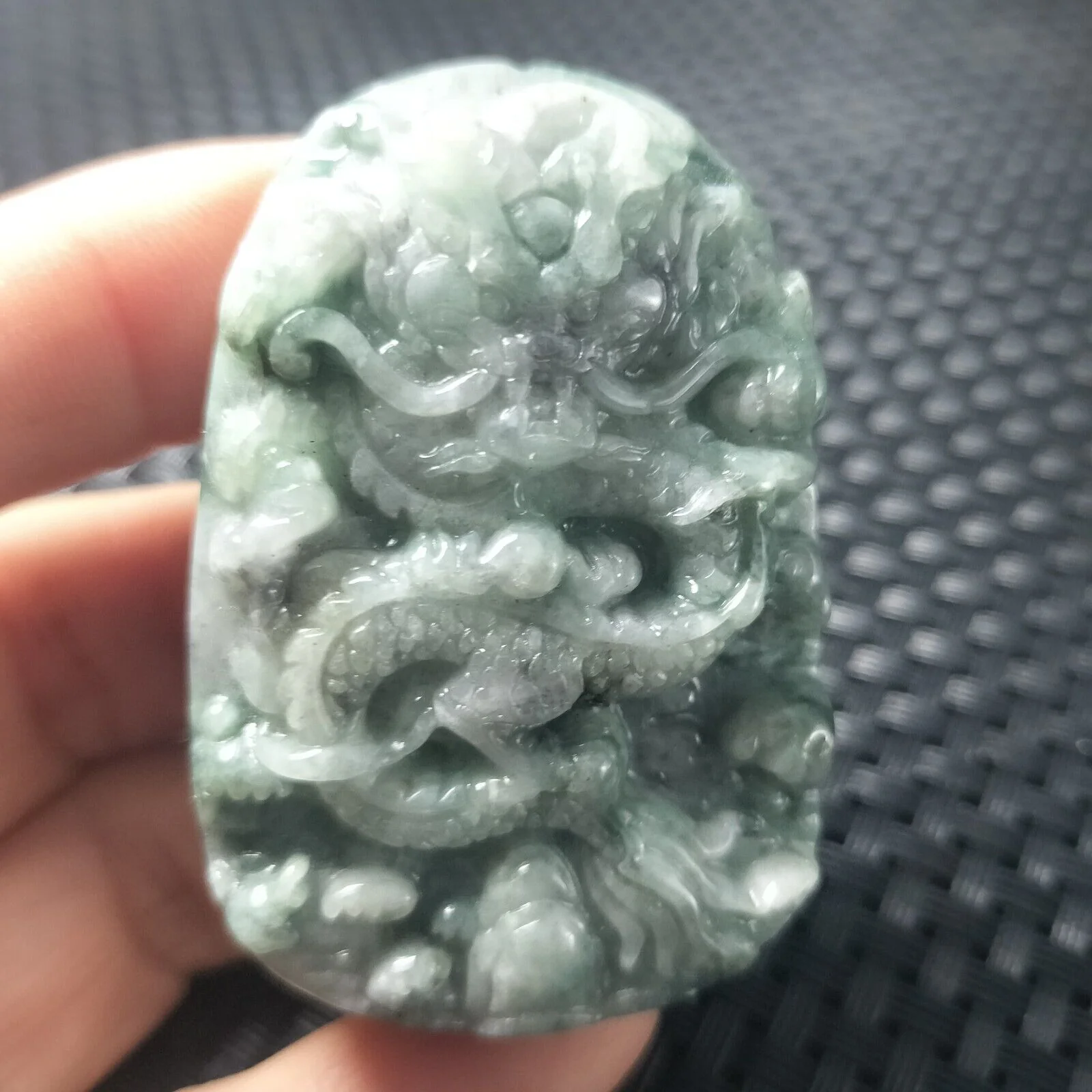 Certified Green Natural Type A Jade Jadeite Carved Dragon Bead Pendant Necklace - Image 2