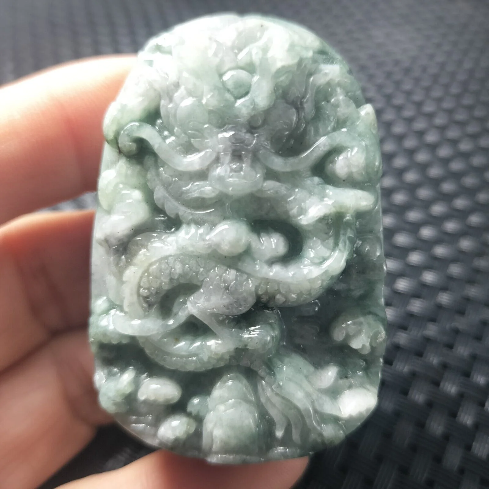 Certified Green Natural Type A Jade Jadeite Carved Dragon Bead Pendant Necklace - Image 3