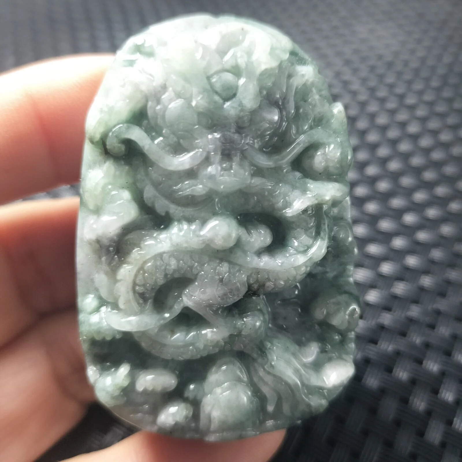 Certified Green Natural Type A Jade Jadeite Carved Dragon Bead Pendant Necklace - Image 4