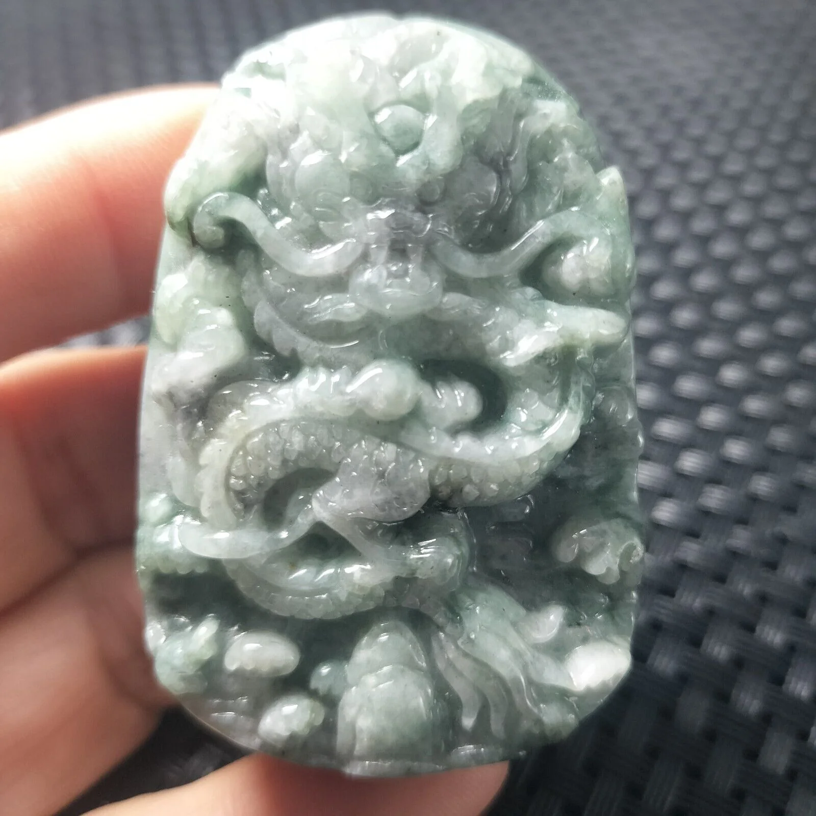 Certified Green Natural Type A Jade Jadeite Carved Dragon Bead Pendant Necklace - Image 5