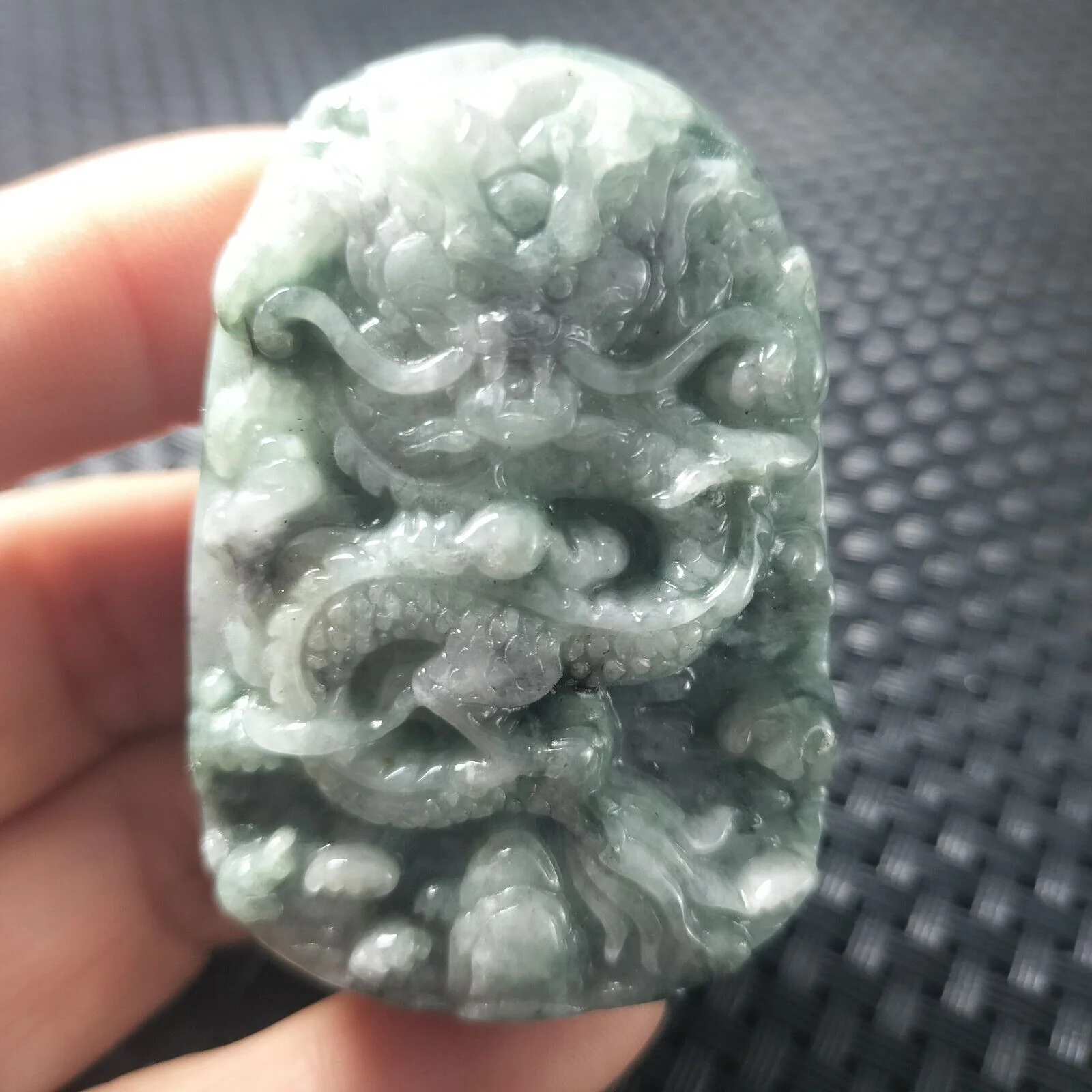 Certified Green Natural Type A Jade Jadeite Carved Dragon Bead Pendant Necklace - Image 6