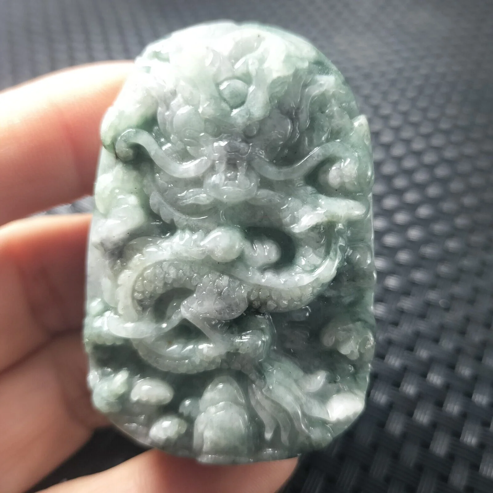 Certified Green Natural Type A Jade Jadeite Carved Dragon Bead Pendant Necklace - Image 7