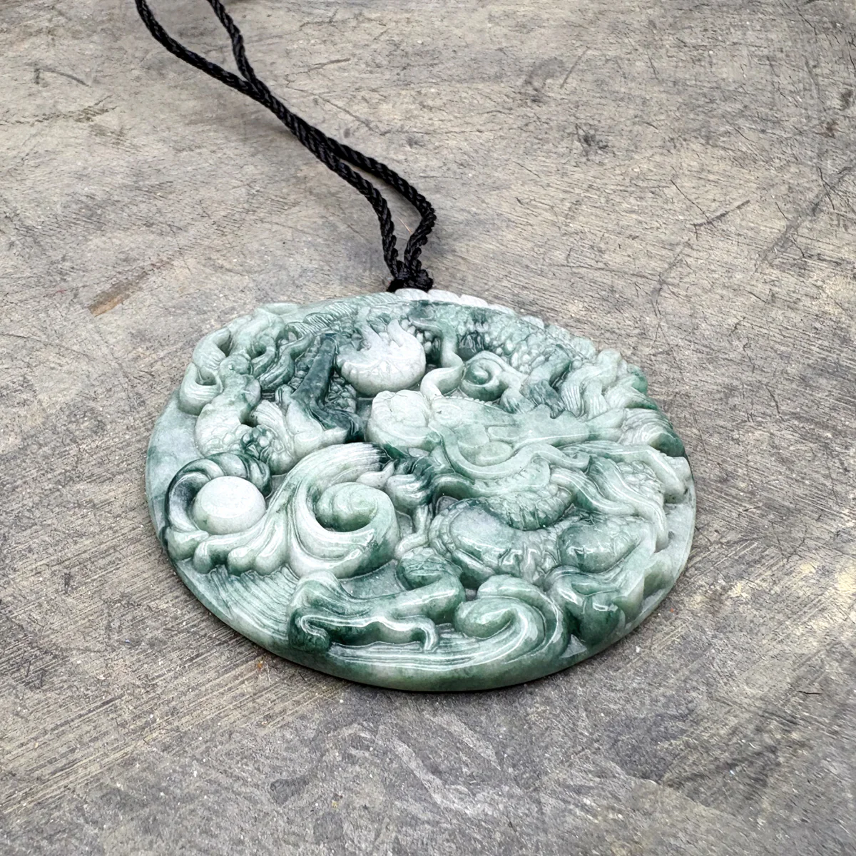 Certified Green Natural Type A Jade Jadeite Carved Dragon Bead Pendant - Image 7