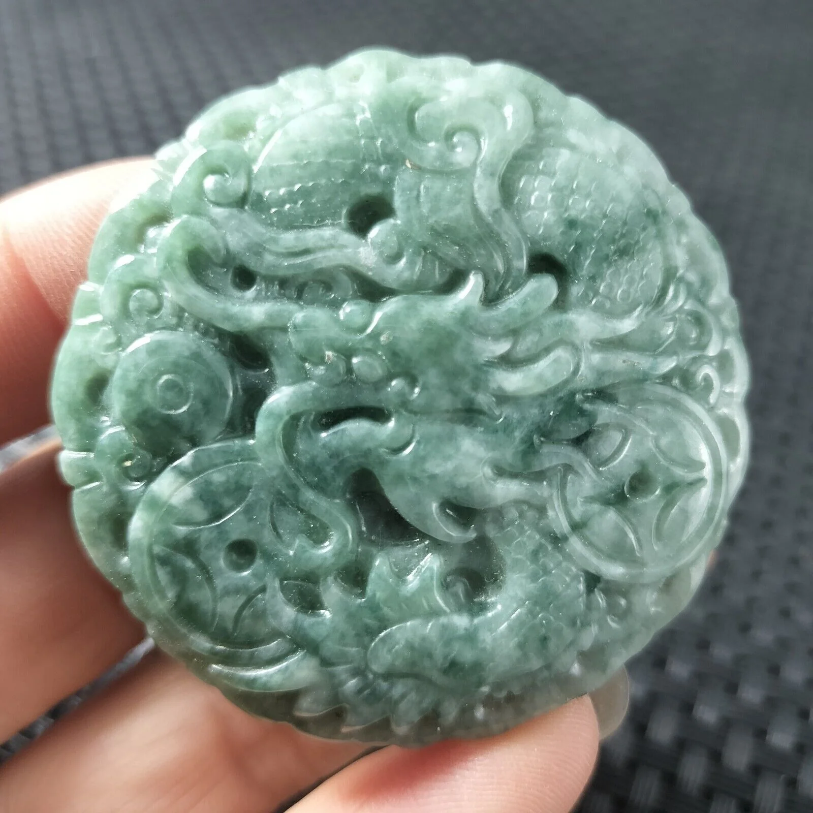 Certified Green Natural Type A Jade Jadeite Carved Dragon Coin Pendant Necklace - Image 2