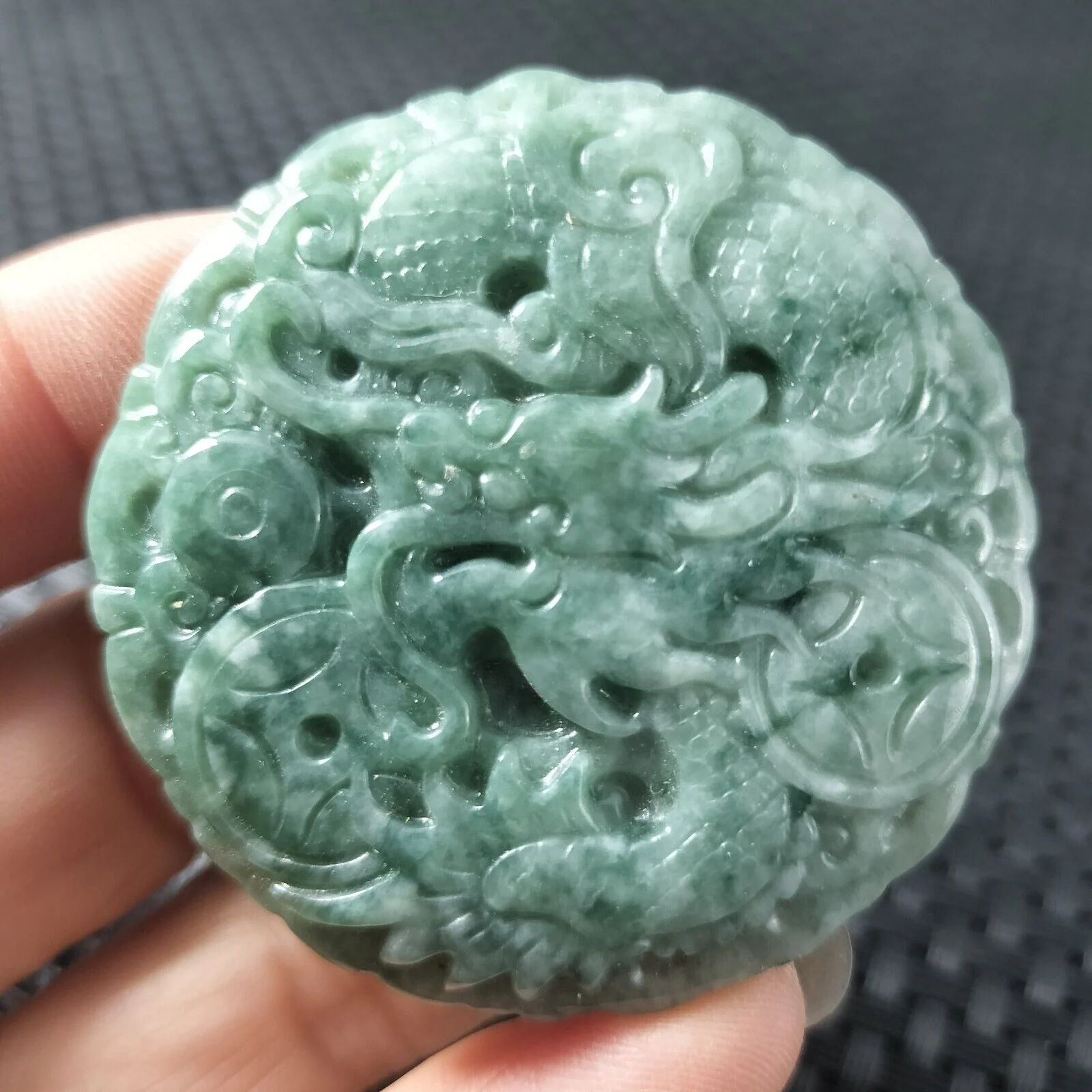 Certified Green Natural Type A Jade Jadeite Carved Dragon Coin Pendant Necklace - Image 3