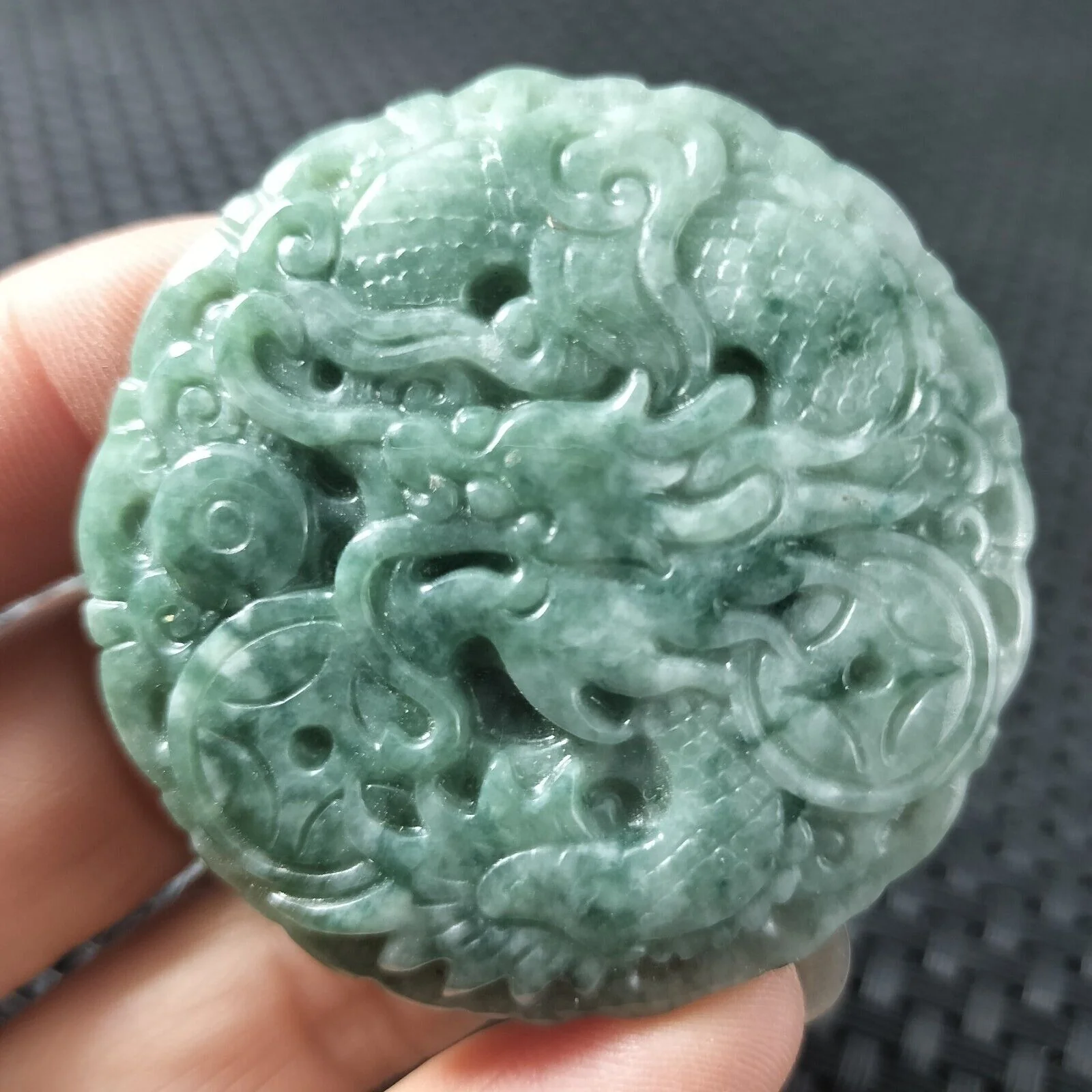 Certified Green Natural Type A Jade Jadeite Carved Dragon Coin Pendant Necklace - Image 4
