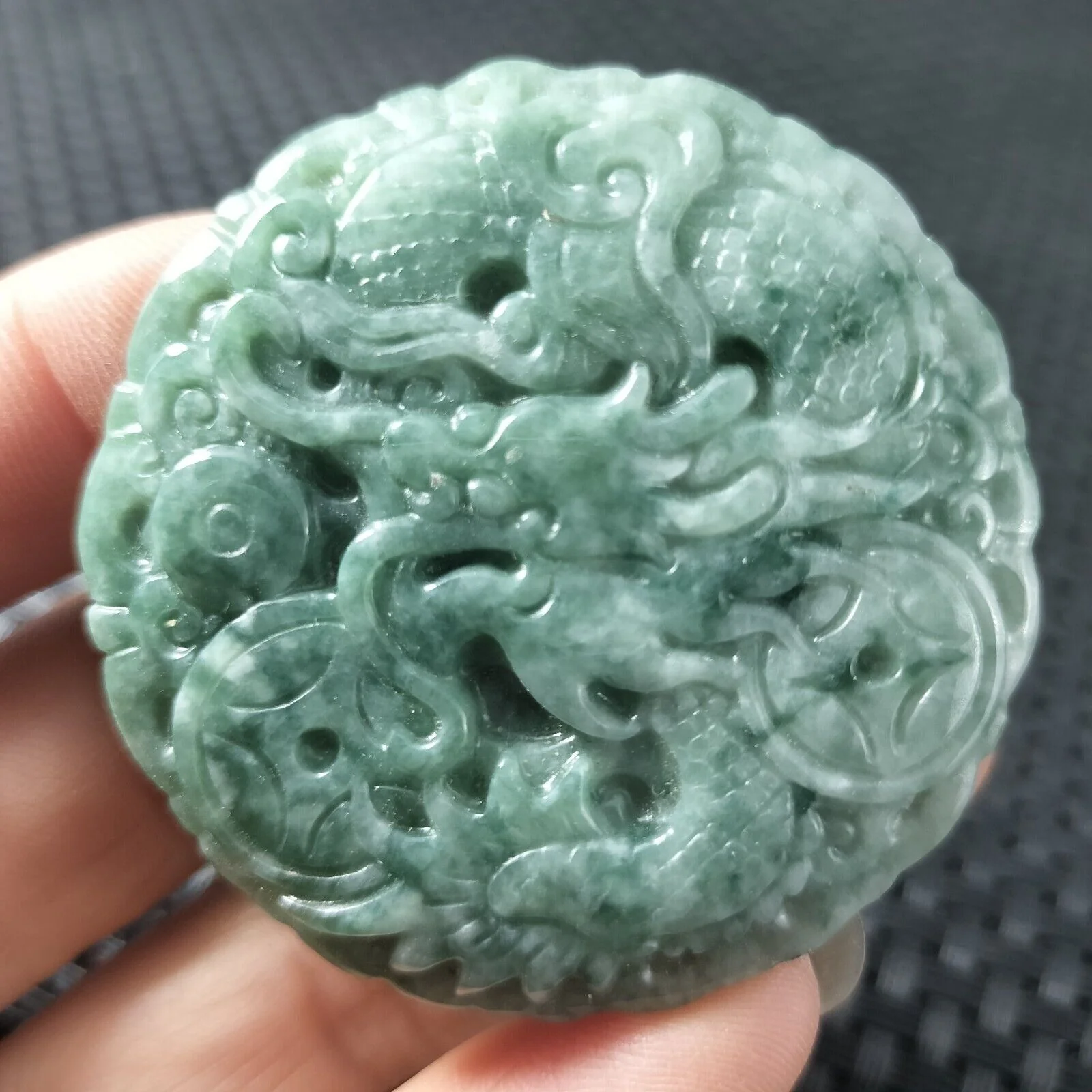 Certified Green Natural Type A Jade Jadeite Carved Dragon Coin Pendant Necklace - Image 5