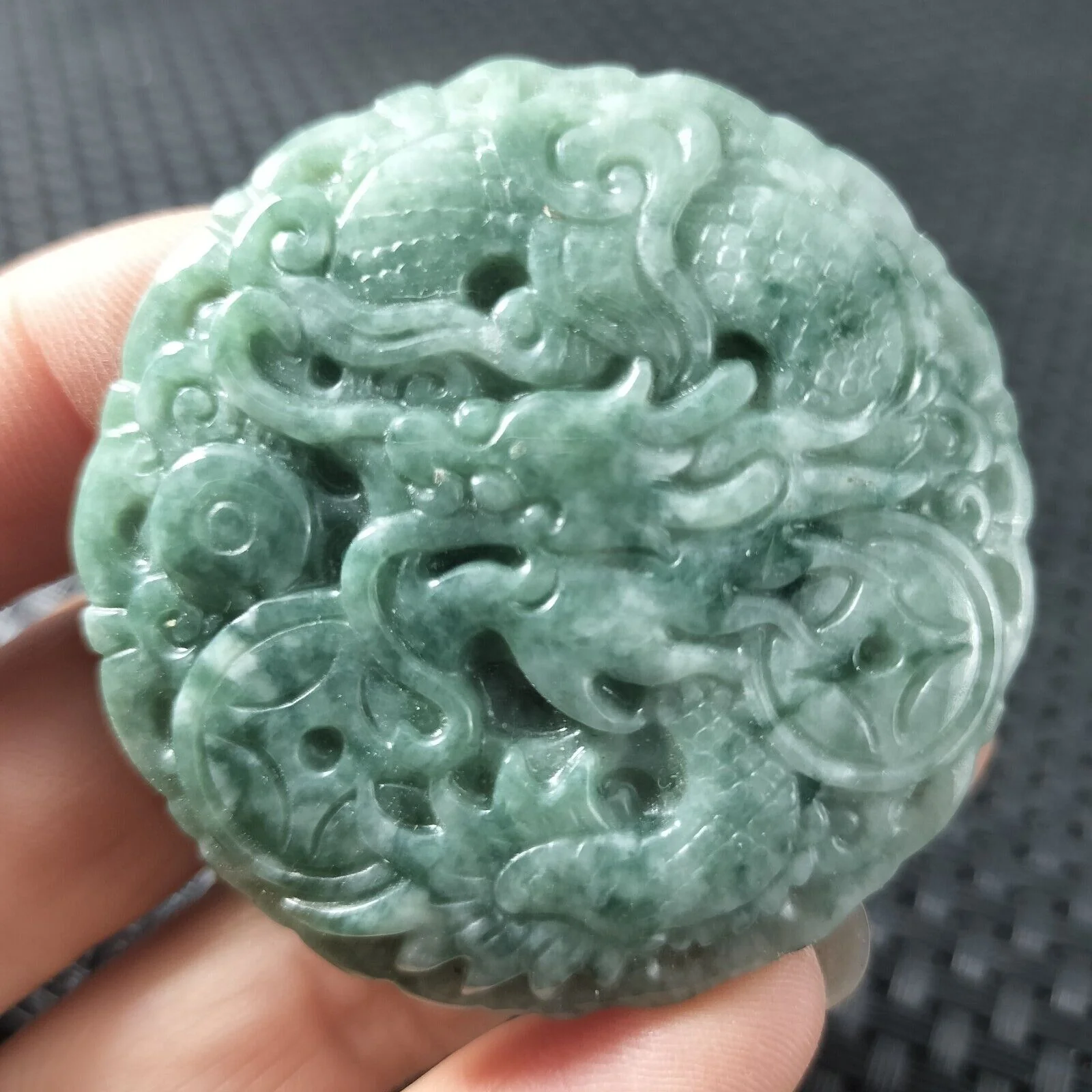Certified Green Natural Type A Jade Jadeite Carved Dragon Coin Pendant Necklace - Image 6