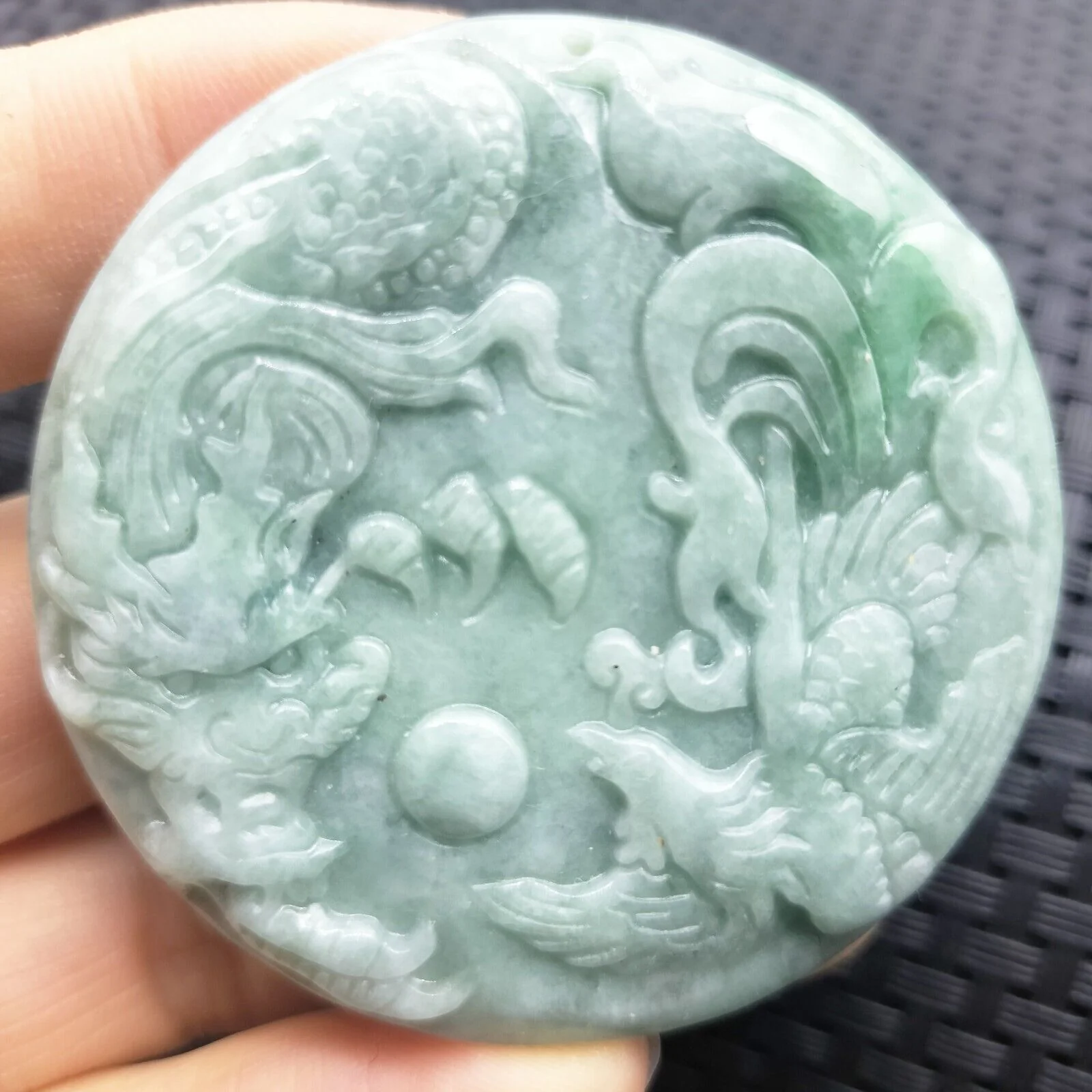Certified Green Natural Type A Jade Jadeite Carved Dragon Phoenix Pendant - Image 3