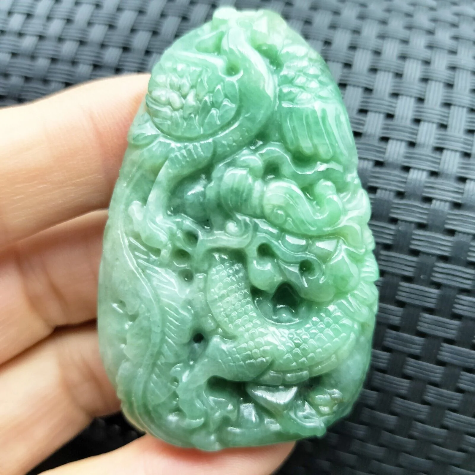 Certified Green Natural Type A Jade Jadeite Carved Dragon Phoenix Pendant - Image 3