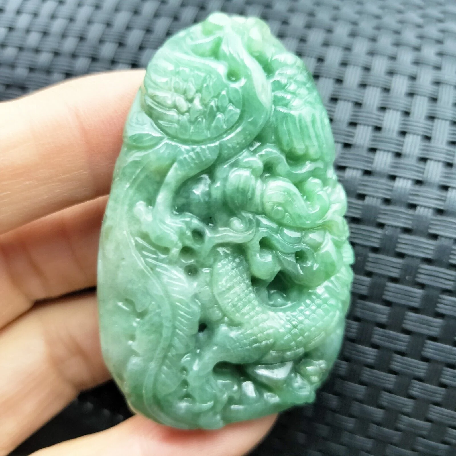 Certified Green Natural Type A Jade Jadeite Carved Dragon Phoenix Pendant - Image 4