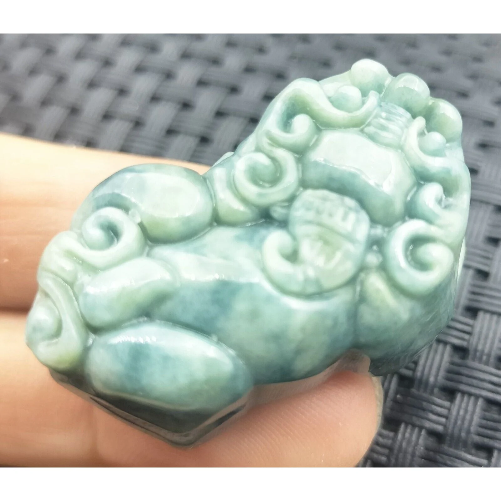 Certified Green Natural Type A Jade Jadeite Carved Dragon Pi Xiu Coin Pendant - Image 2