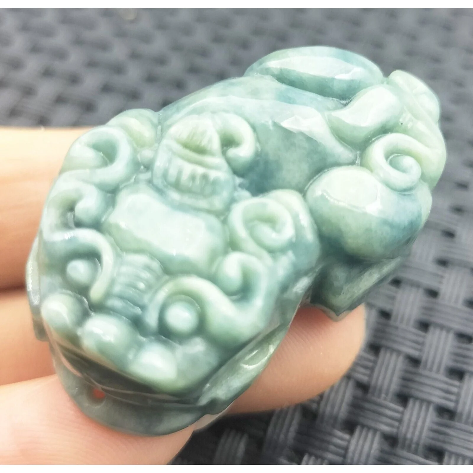 Certified Green Natural Type A Jade Jadeite Carved Dragon Pi Xiu Coin Pendant - Image 8