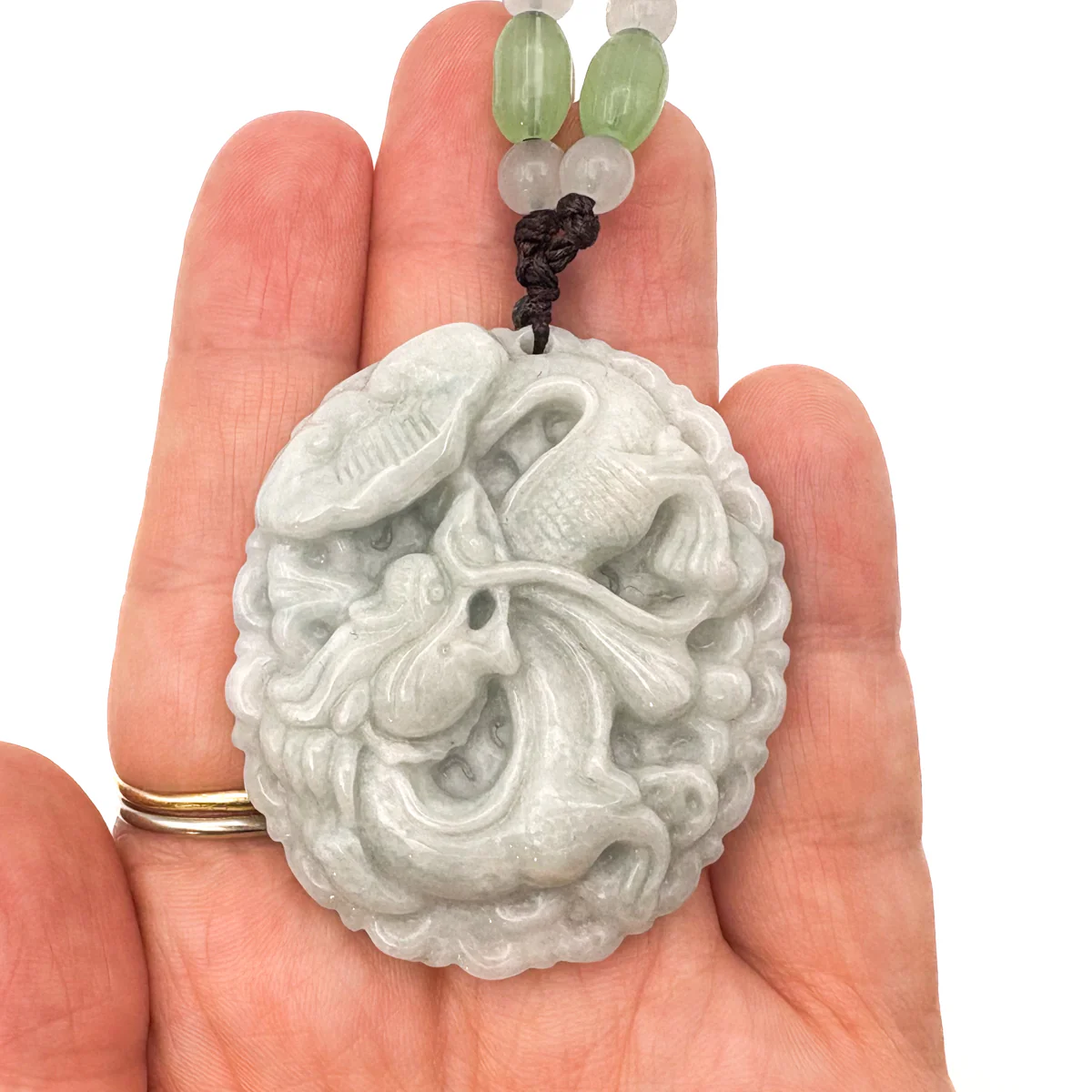Certified Green Natural Type A Jade Jadeite Carved Dragon Ruyi Pendant - Image 10