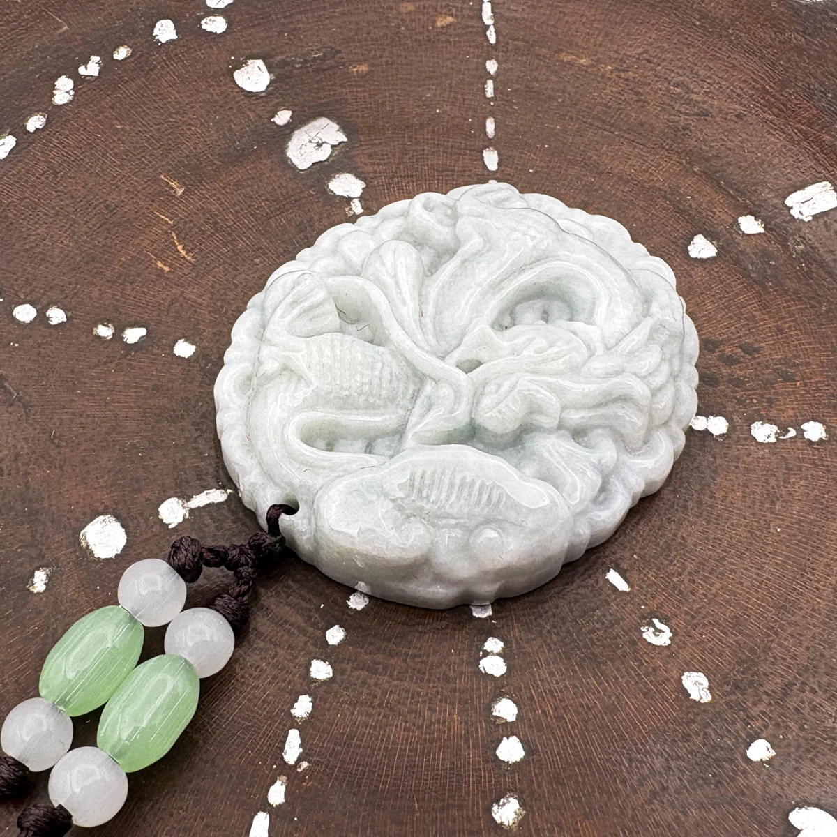 Certified Green Natural Type A Jade Jadeite Carved Dragon Ruyi Pendant - Image 3