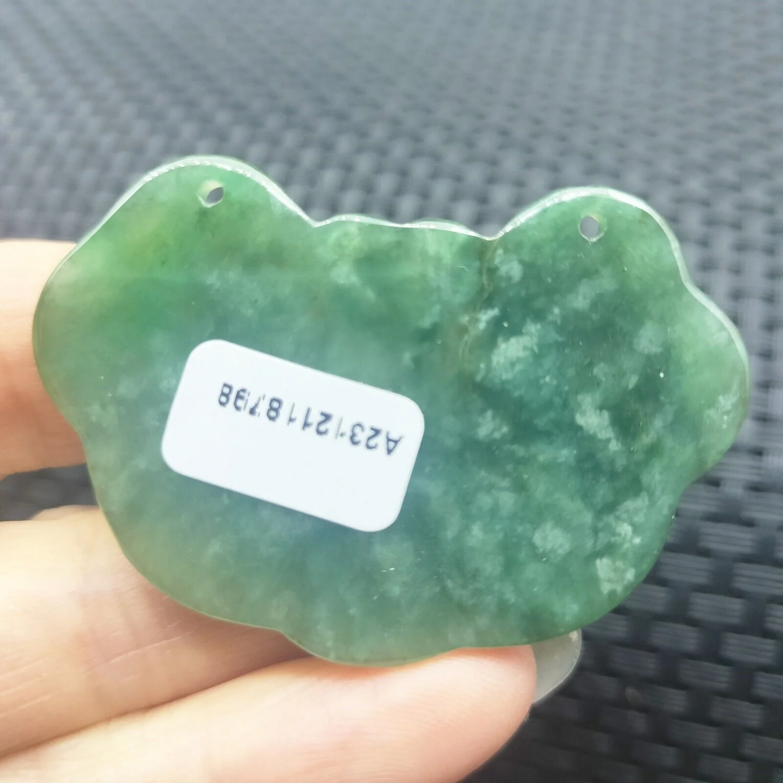 Certified Green Natural Type A Jade Jadeite Carved Flower Lock Pendant - Image 5