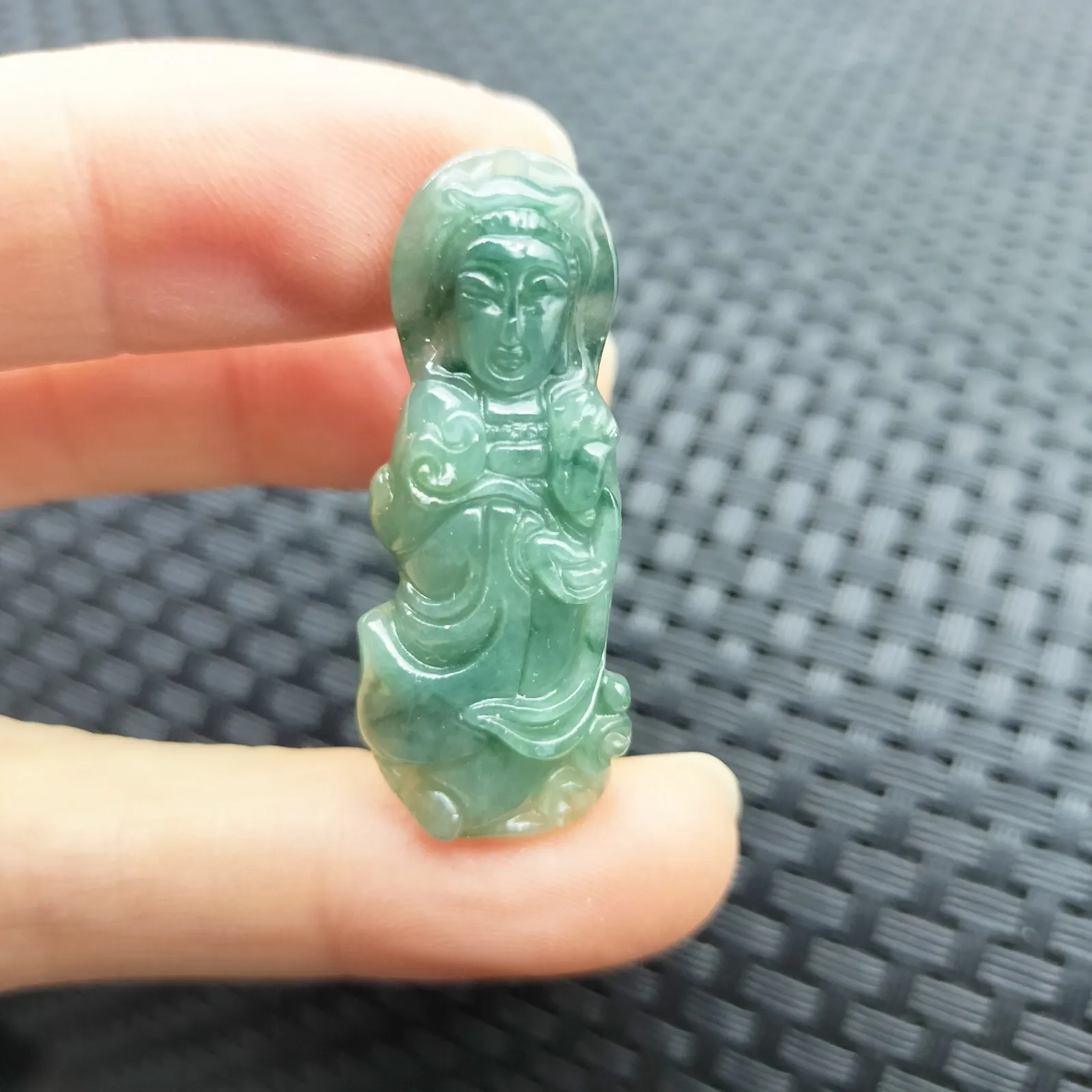 Certified Green Natural Type A Jade Jadeite Carved Guanyin Kwan Yin God Pendant - Image 2