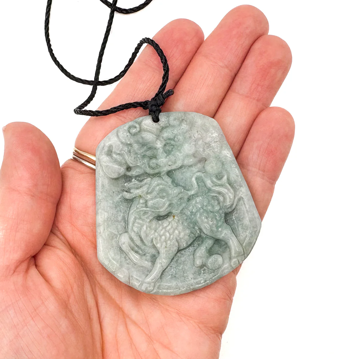 Certified Green Natural Type A Jade Jadeite Carved Kylin Dragon Head Pendant - Image 11